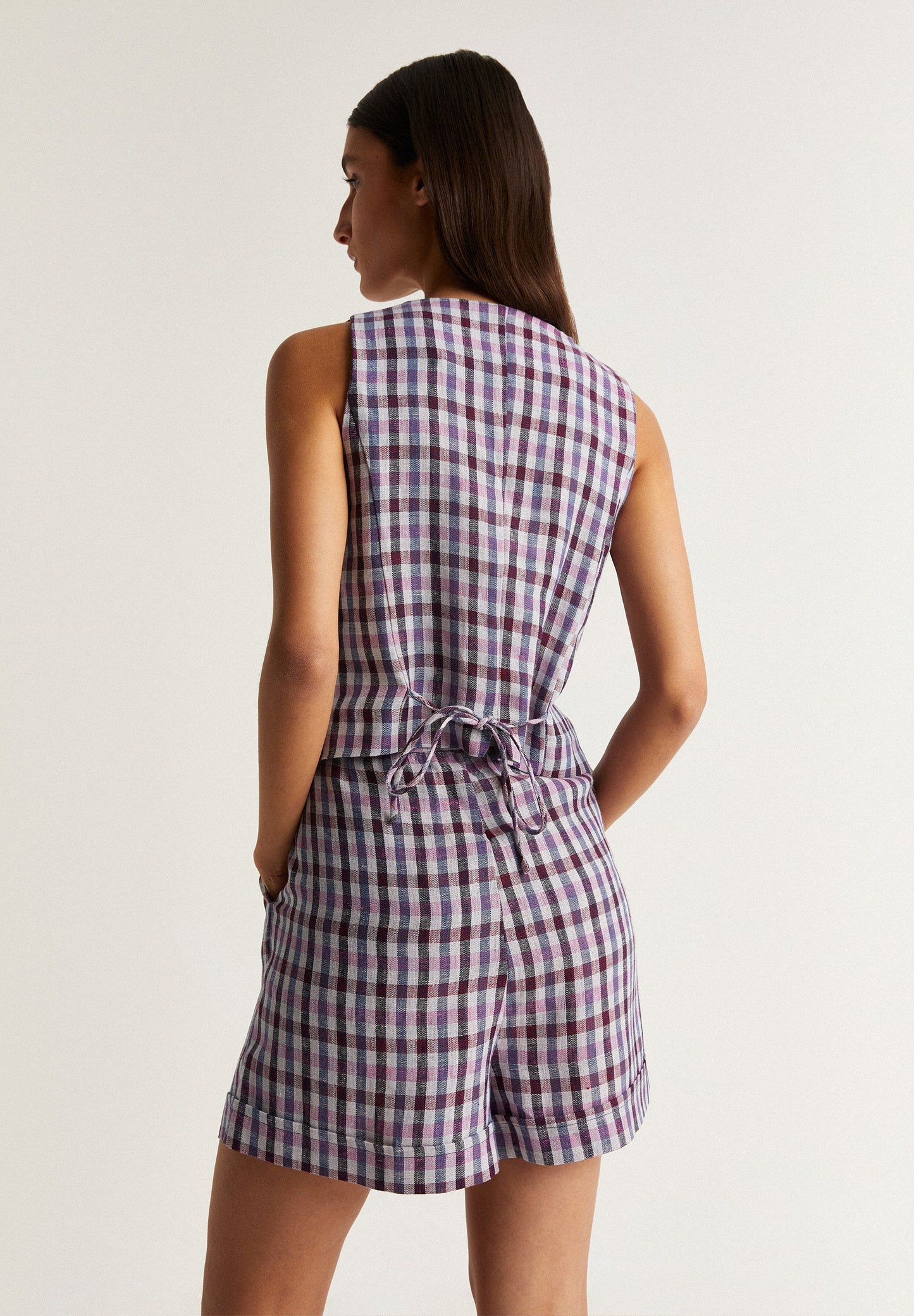 DOUBLE LAPEL GINGHAM GILET