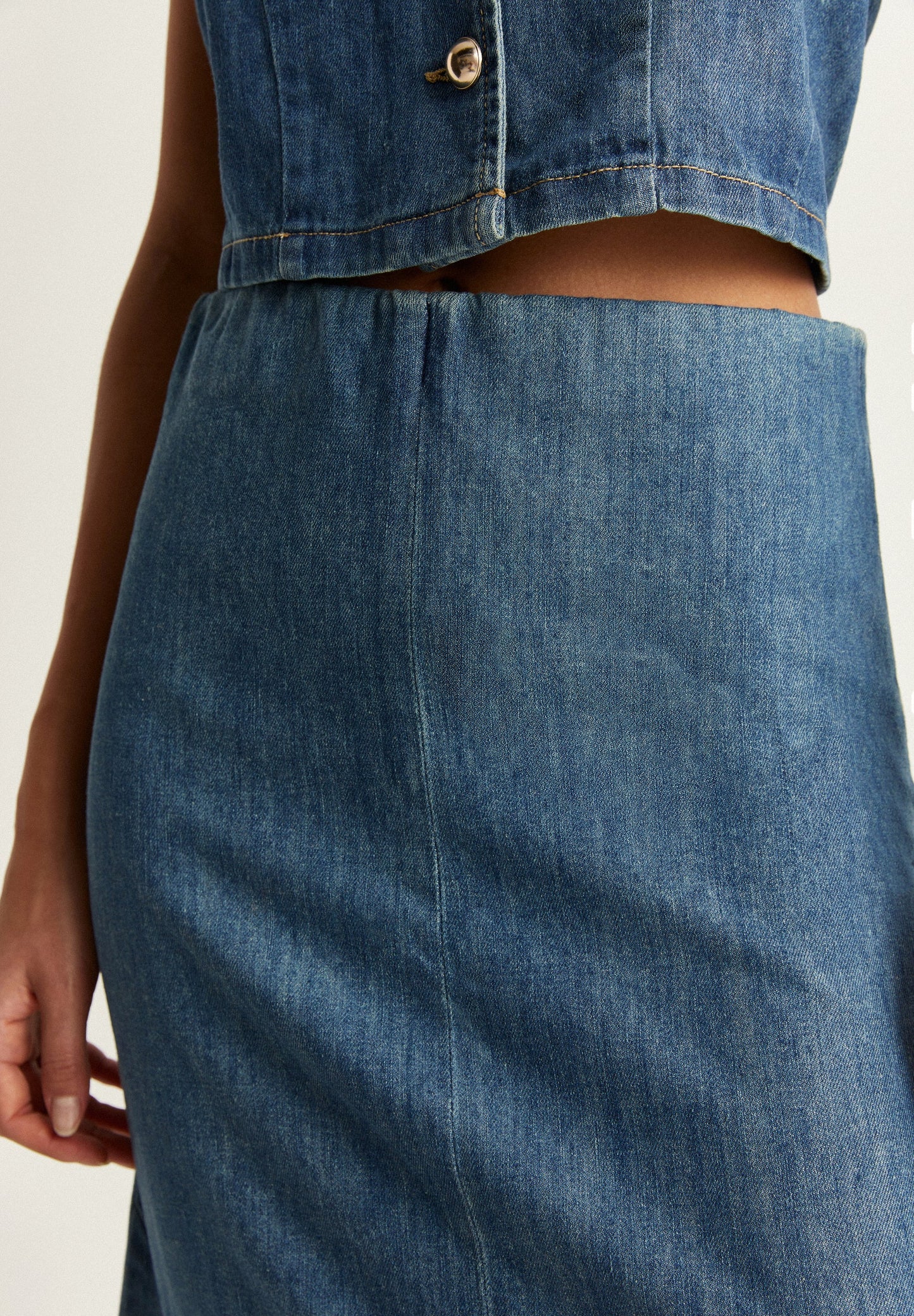 DENIM MIDI SKIRT WITH FLOUNCE HEM