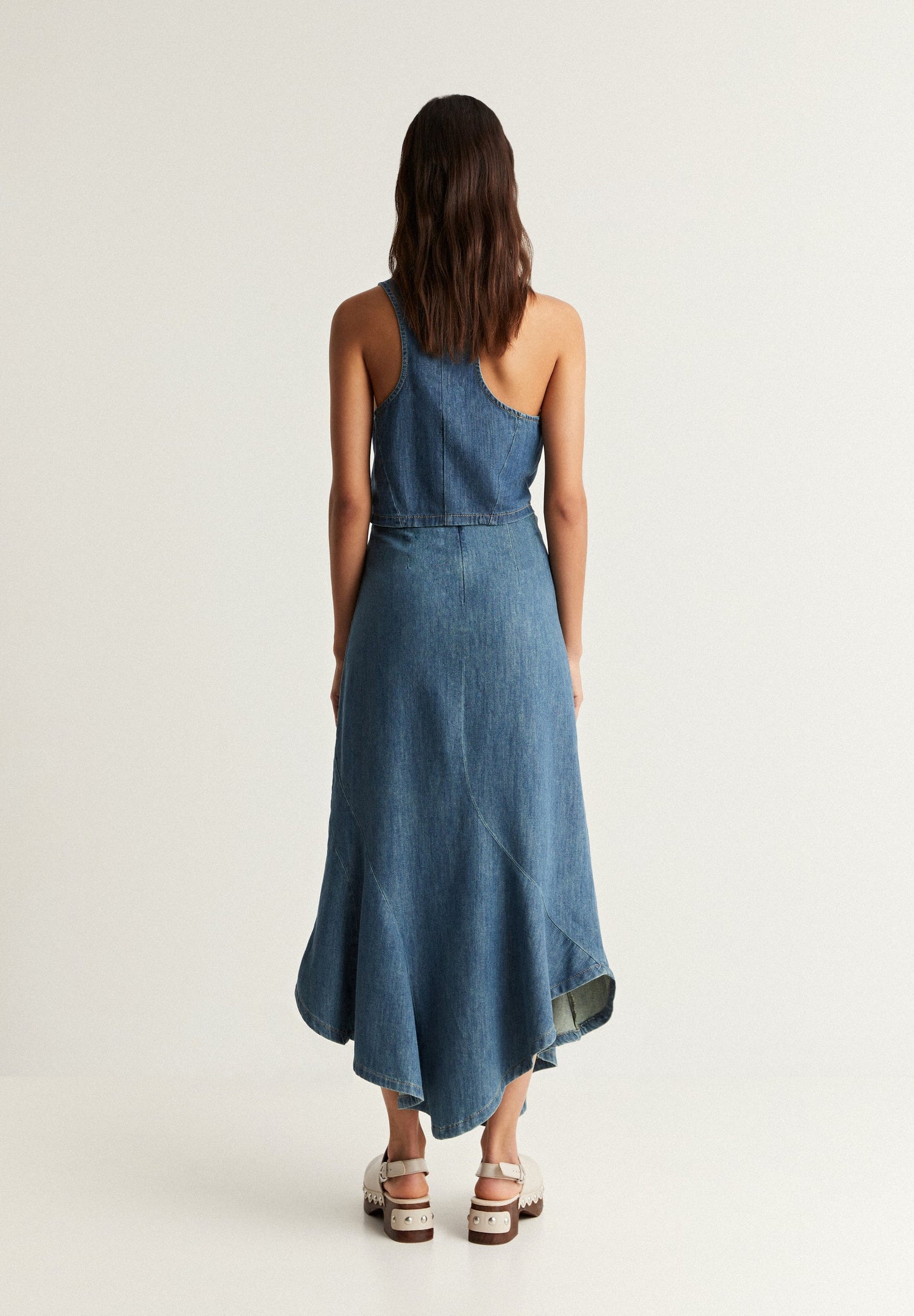 DENIM MIDI SKIRT WITH FLOUNCE HEM