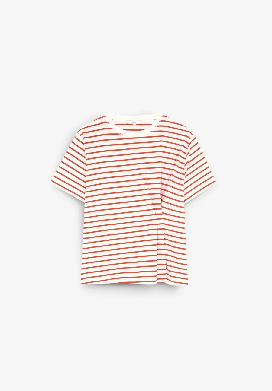 BASIC STRIPED T-SHIRT WITH PLEAT DETAIL