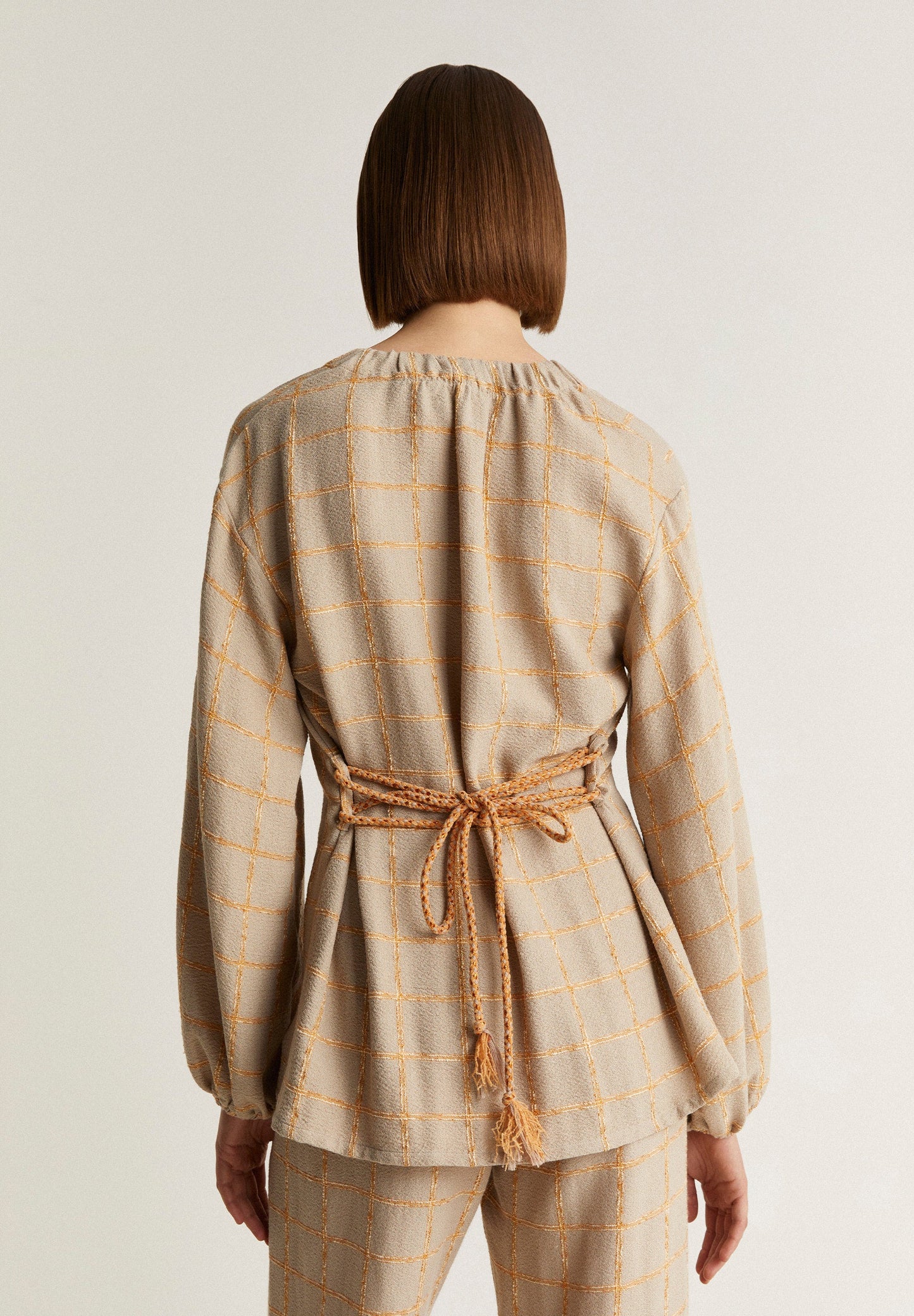 CHECK BLAZER WITH DRAWSTRING DETAIL