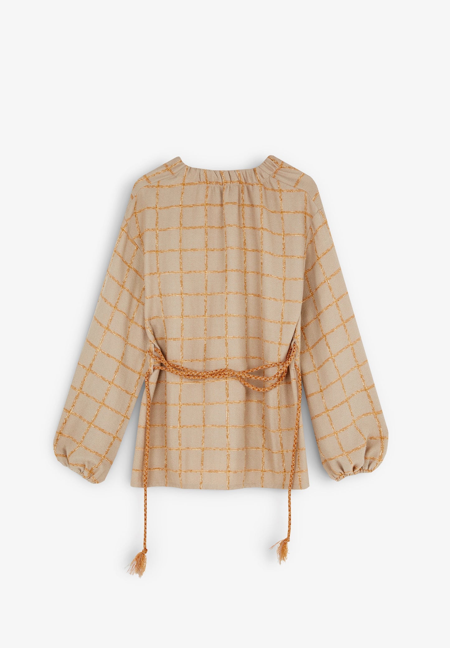 CHECK BLAZER WITH DRAWSTRING DETAIL