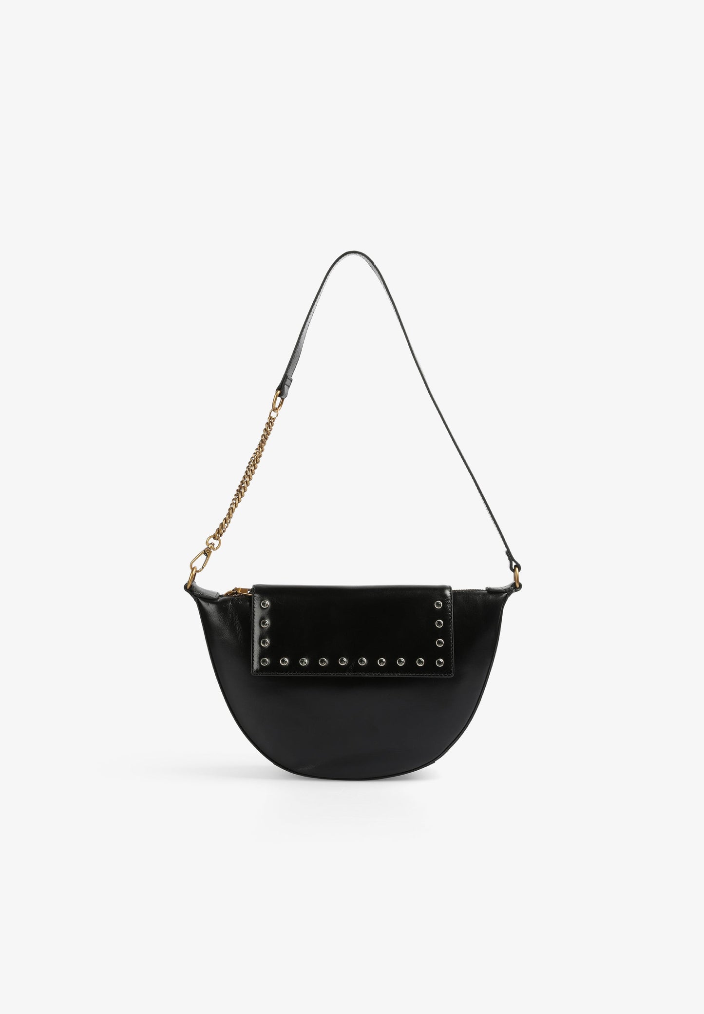 HALF-MOON LEATHER BAG WITH RHINESTONES