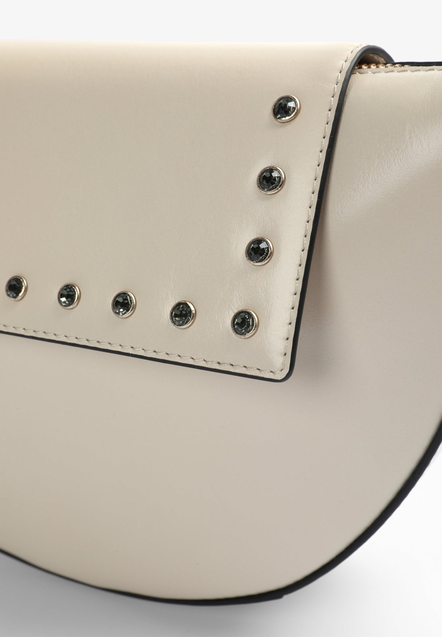 HALF-MOON LEATHER BAG WITH RHINESTONES