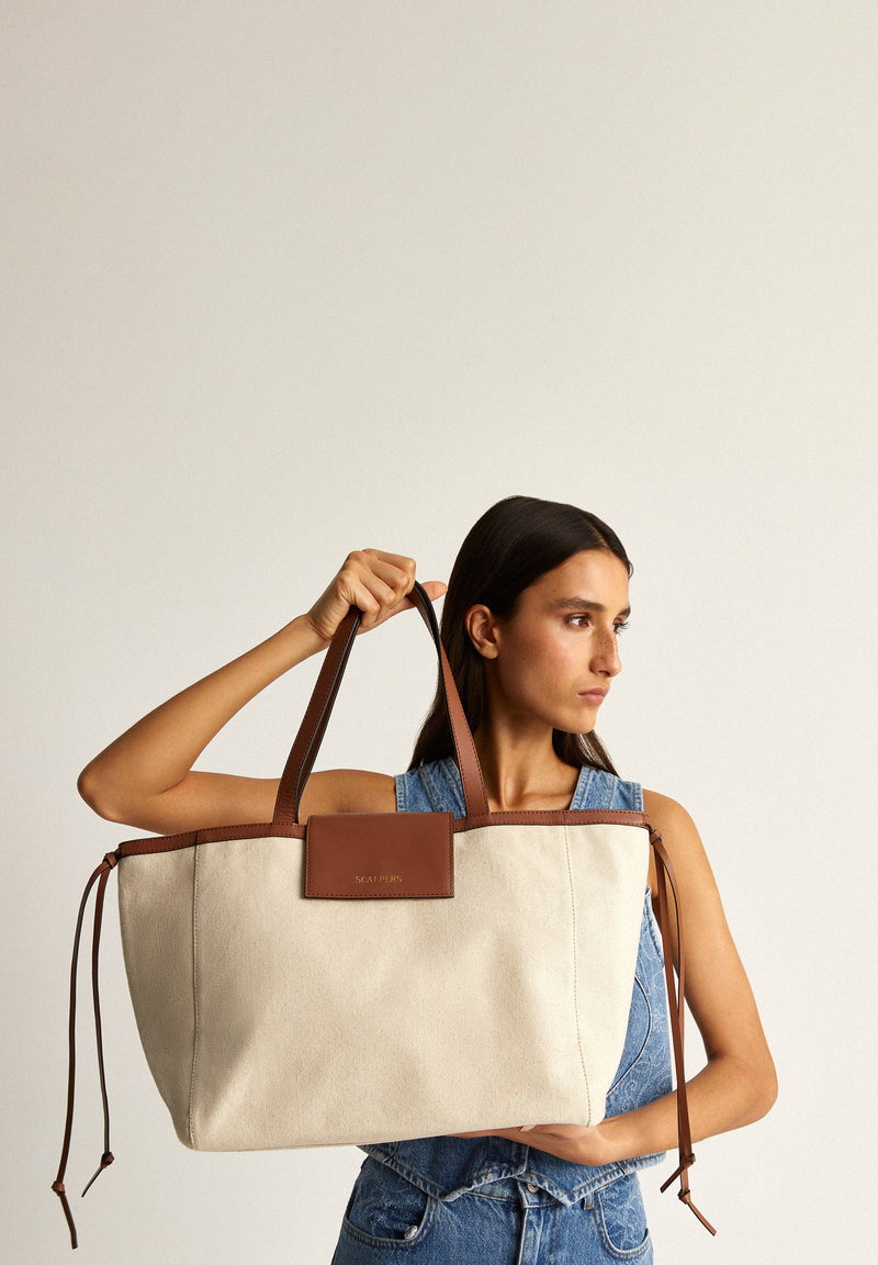 CANVAS TOTE BAG WITH LEATHER DETAILS