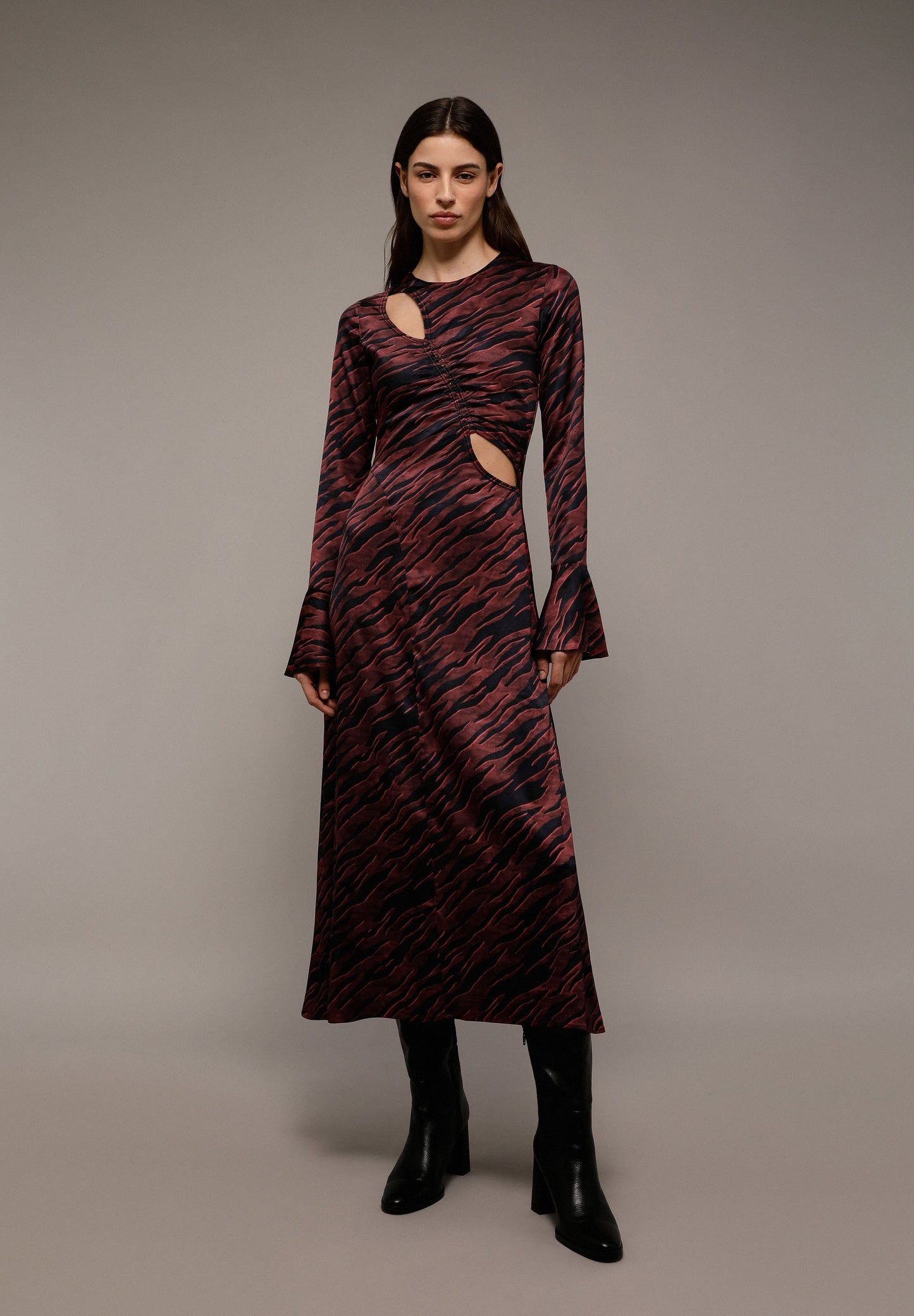 ANIMAL PRINT SATIN MIDI DRESS