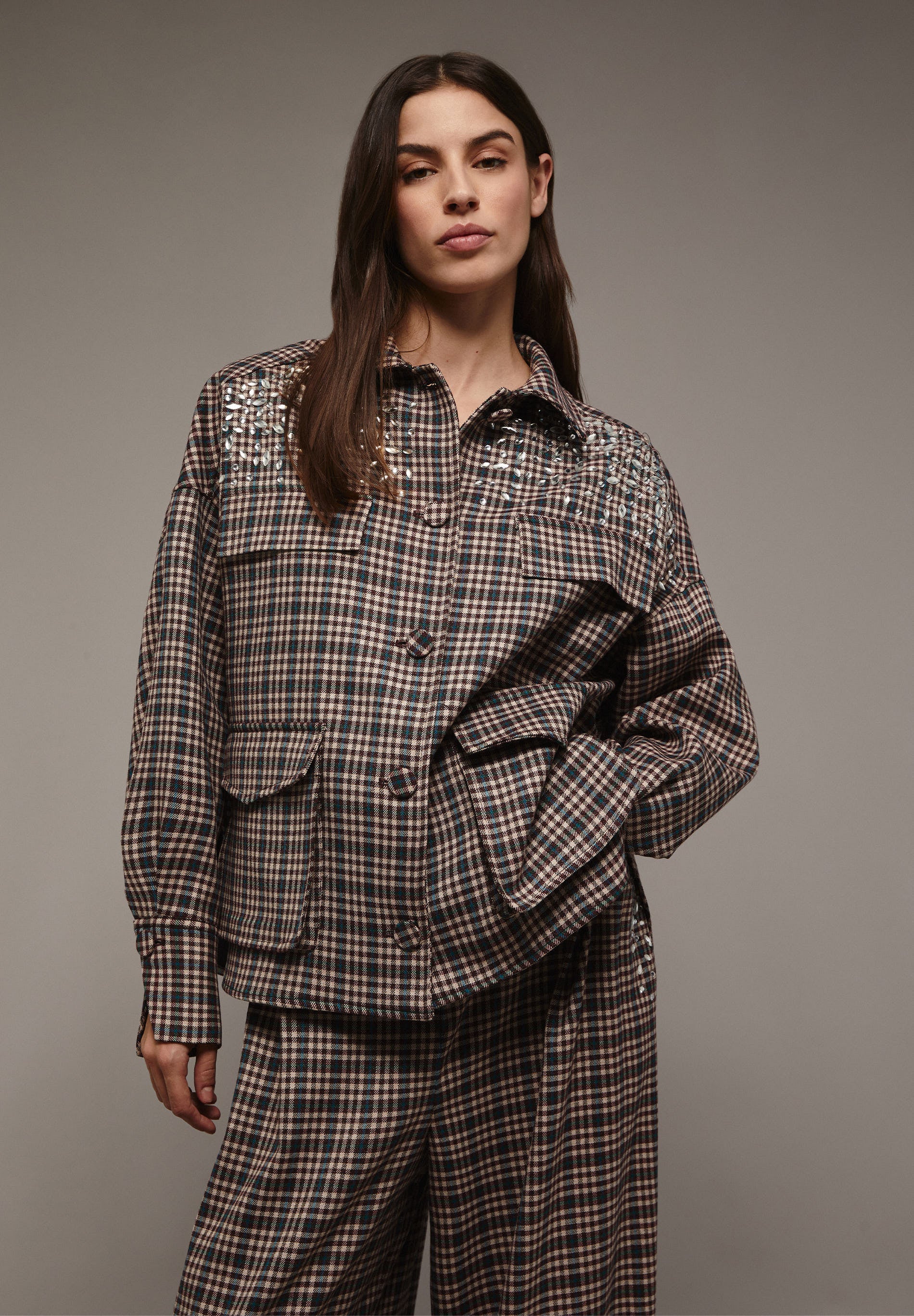 QUILTED CARDIGAN WITH GLASS ON THE POCKETS