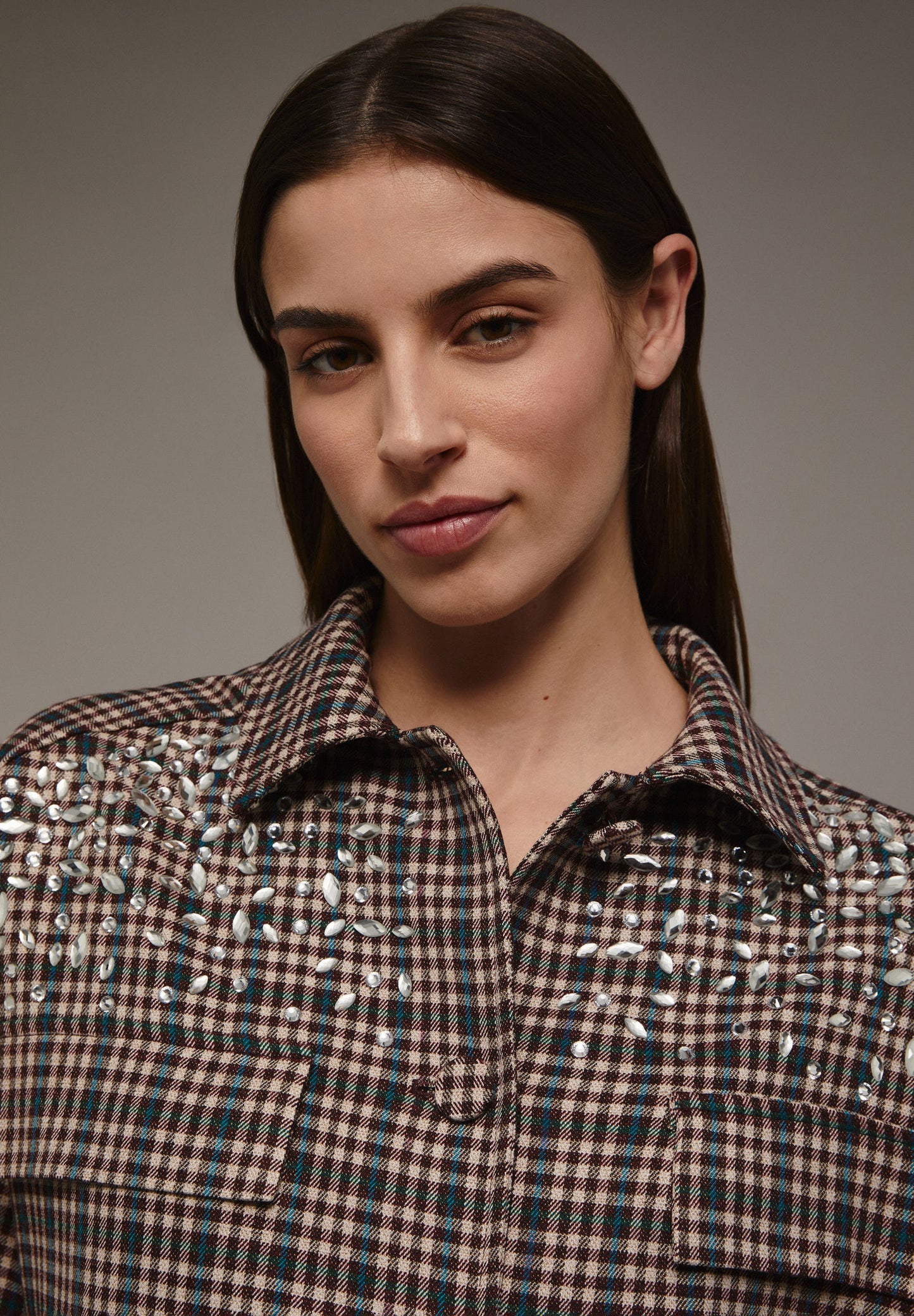 QUILTED CARDIGAN WITH GLASS ON THE POCKETS