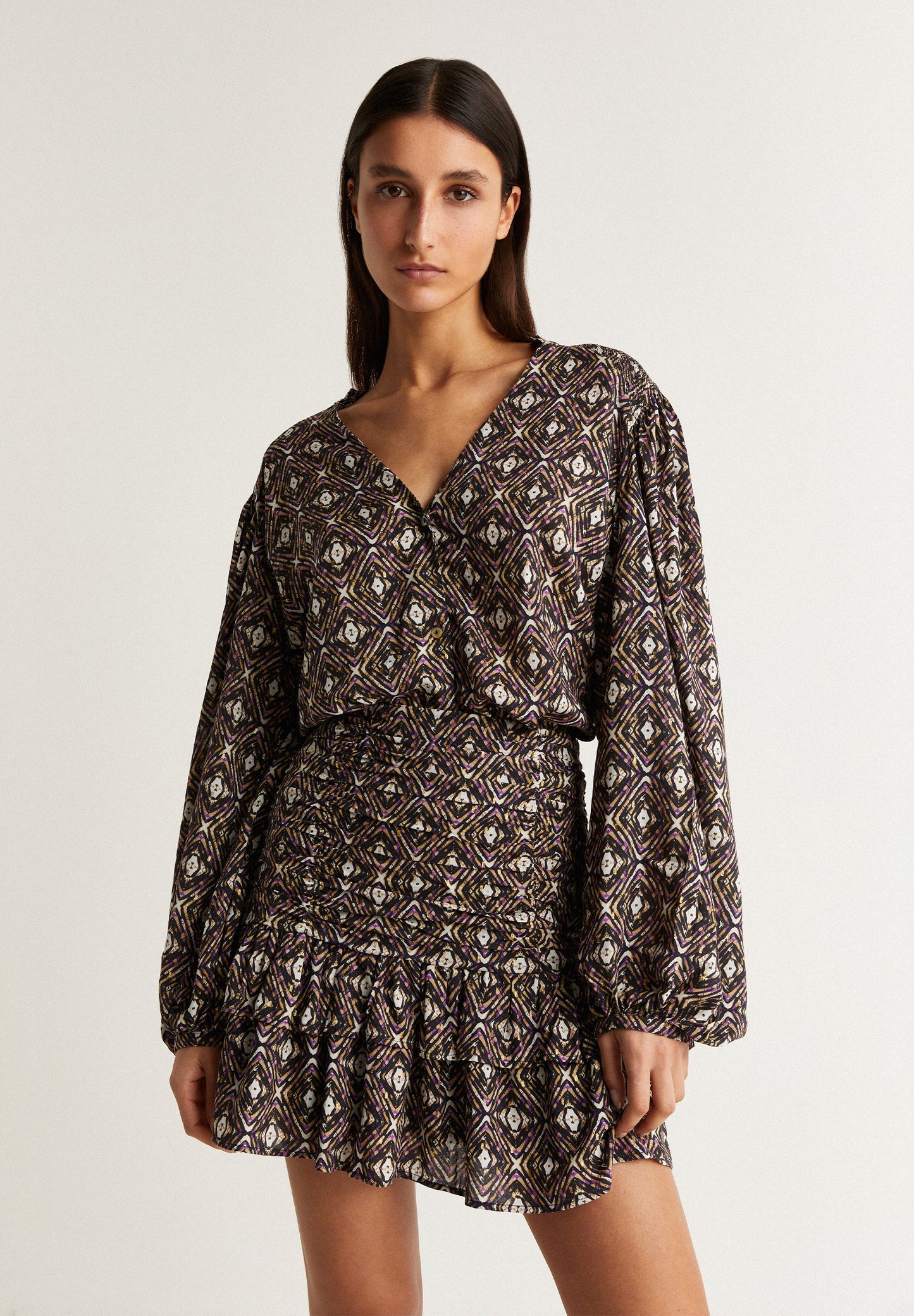 GATHERED MINI SKIRT WITH RUFFLES