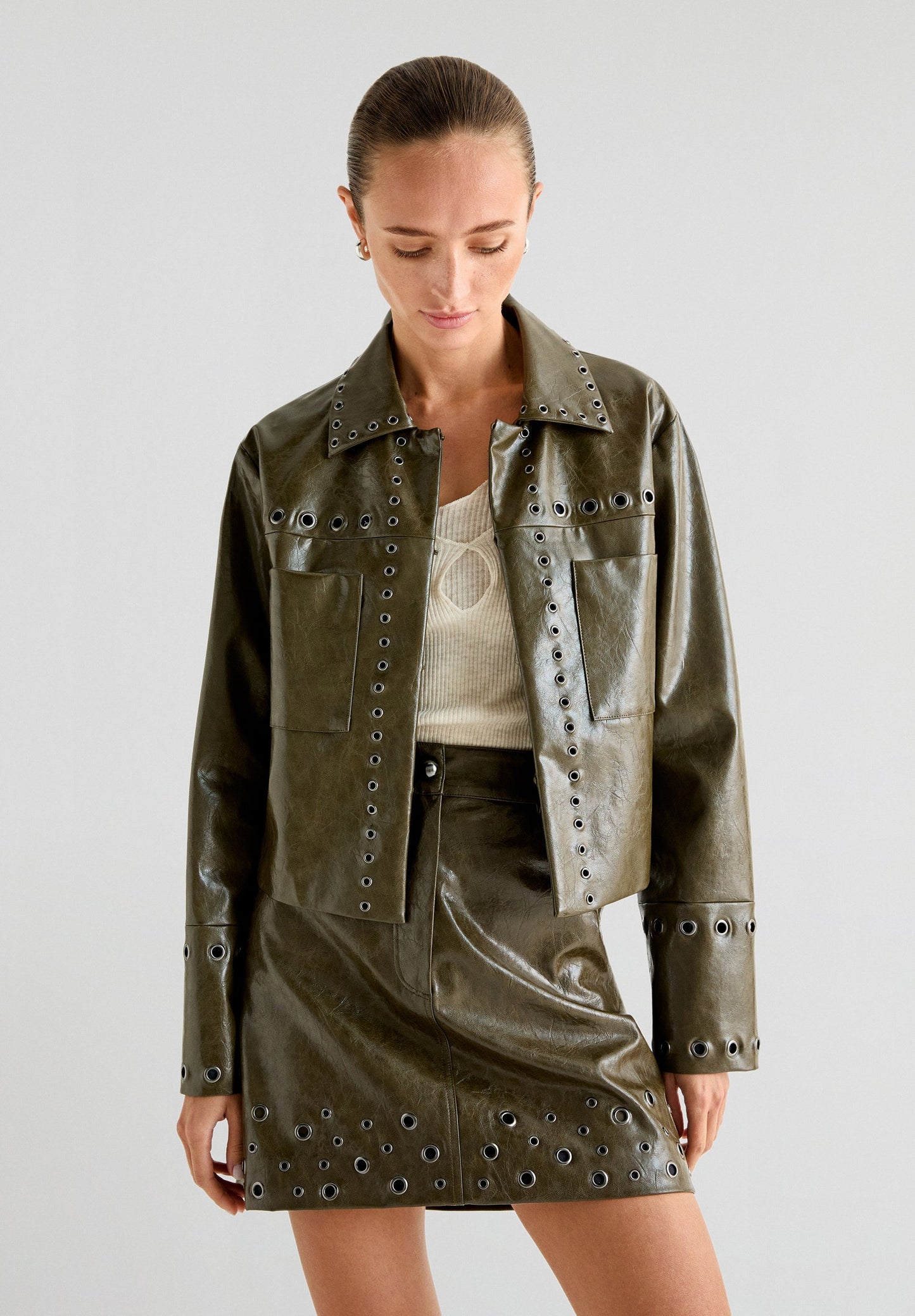 WAXED JACKET WITH EYELETS