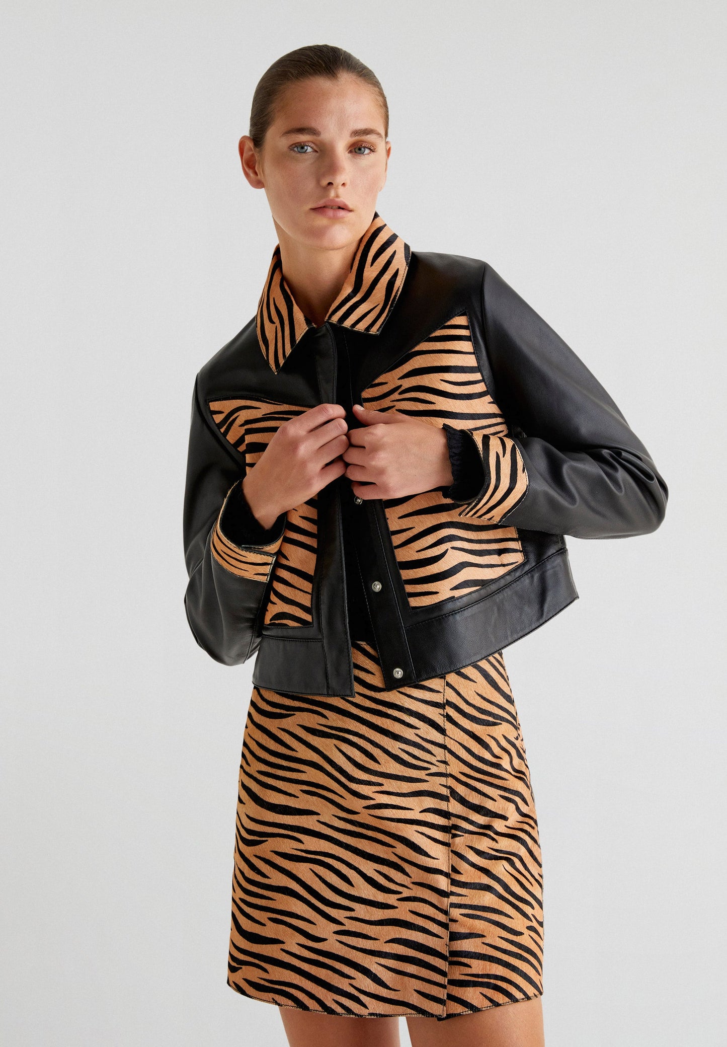 LEATHER JACKET WITH ZEBRA DETAIL