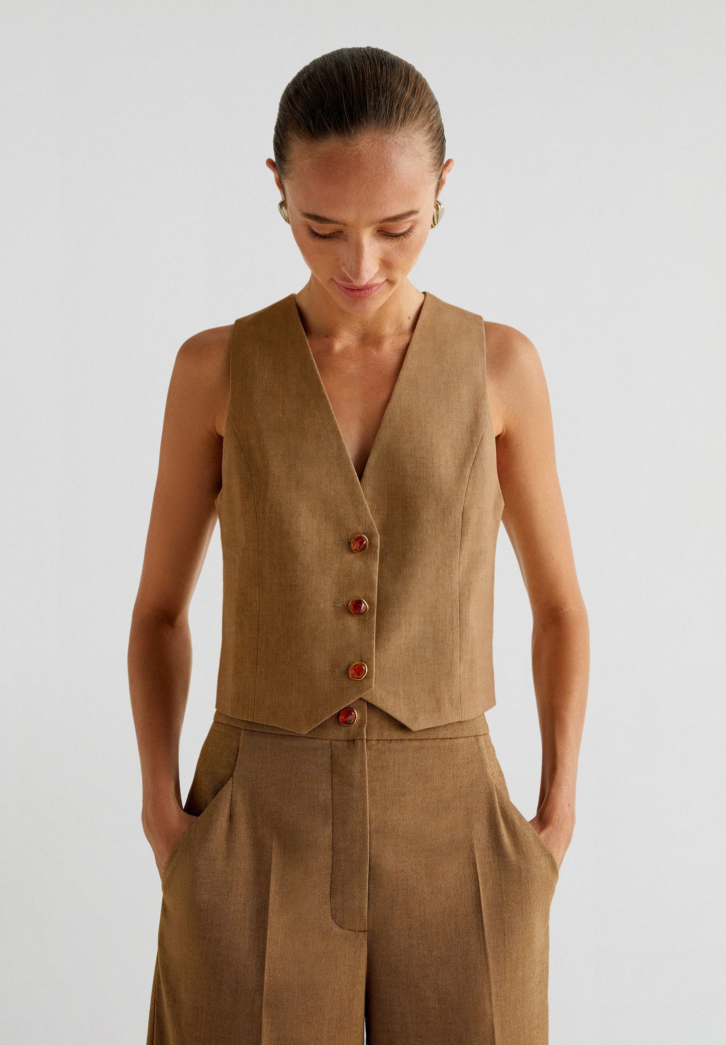 CROPPED WAISTCOAT WITH GEM BUTTONS