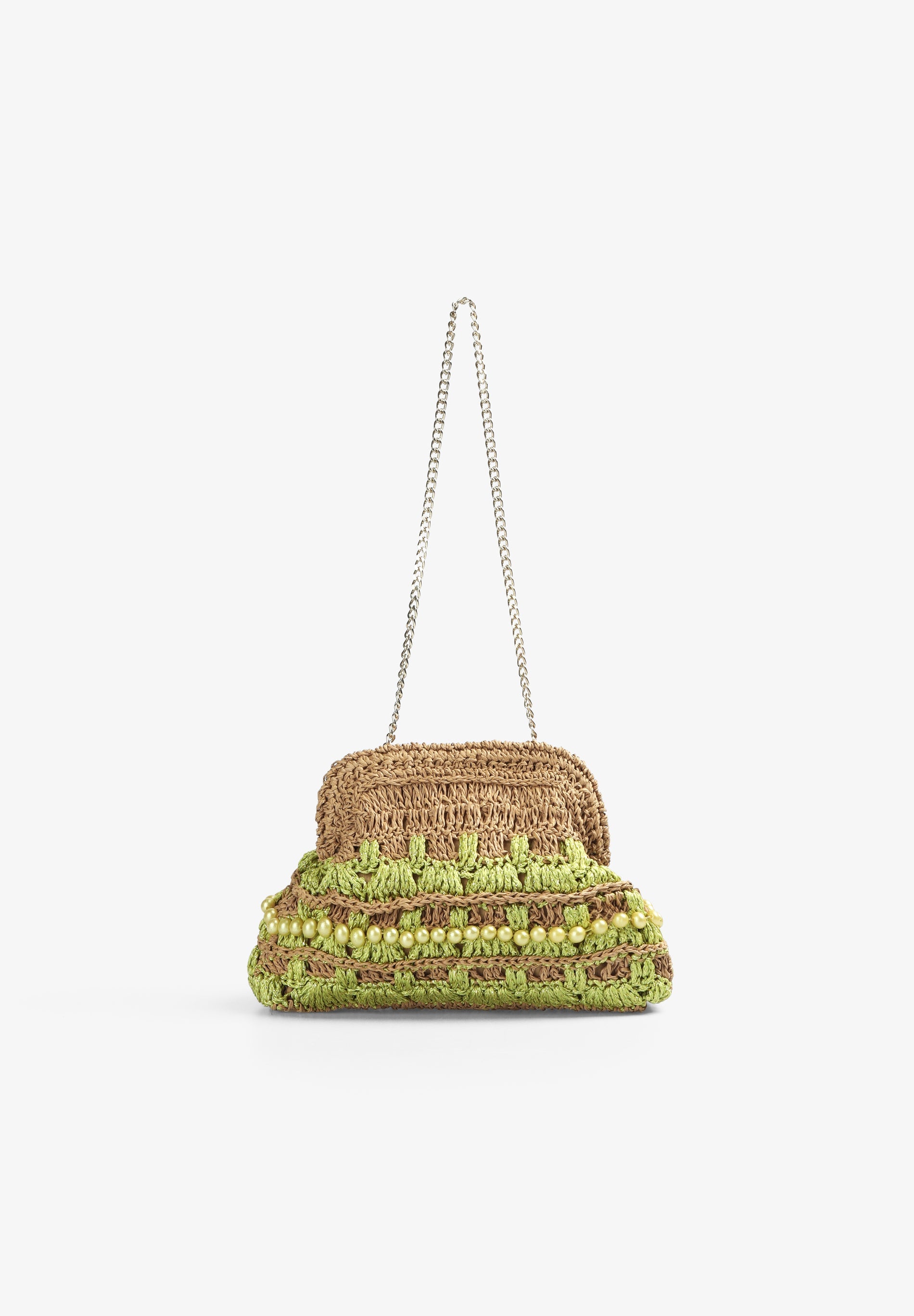 RAFFIA CLUTCH BAG WITH BEADS DETAIL