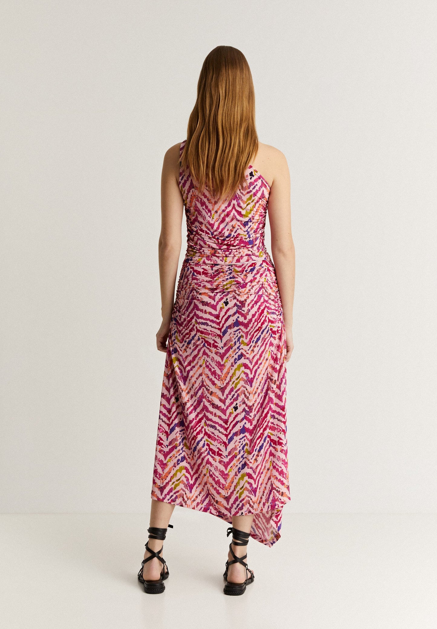 PRINTED MIDI SKIRT WITH GATHERED DETAIL