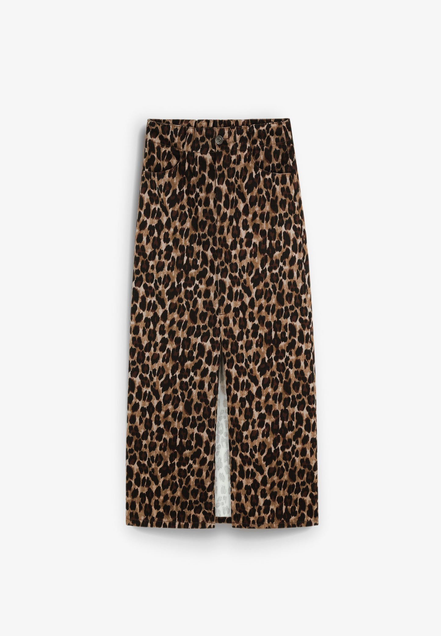 LEOPARD DENIM MIDI SKIRT