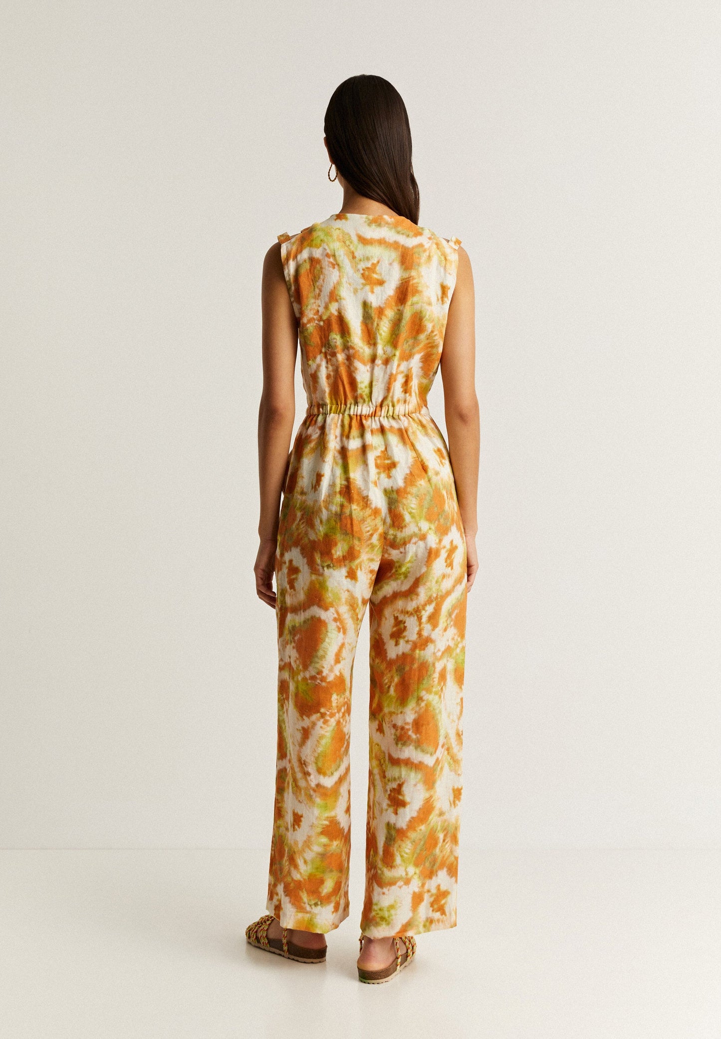 TIE-DYE LINEN JUMPSUIT WITH DOUBLE MULTI-POSITION NECKLINE