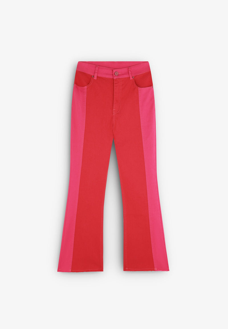 TWO-TONE ANKLE FLARED JEANS