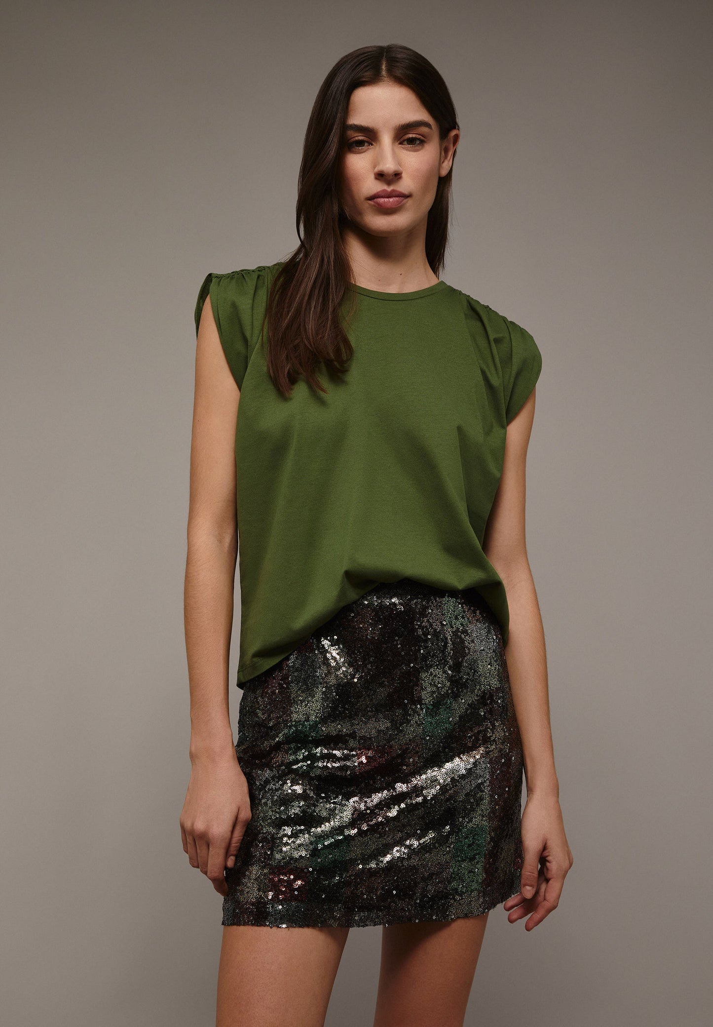 T-SHIRT WITH GATHERED SHOULDER DETAIL