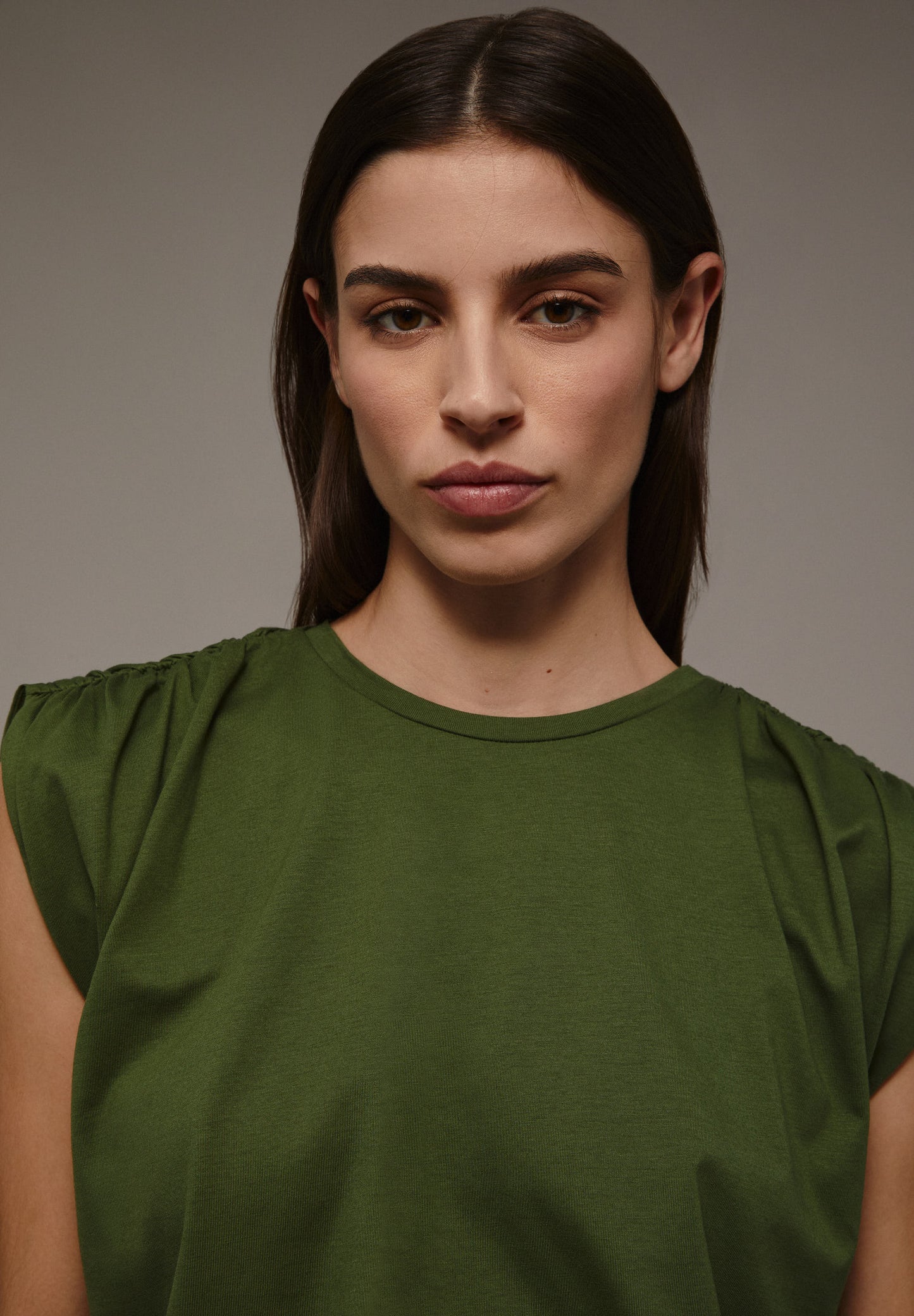 T-SHIRT WITH GATHERED SHOULDER DETAIL