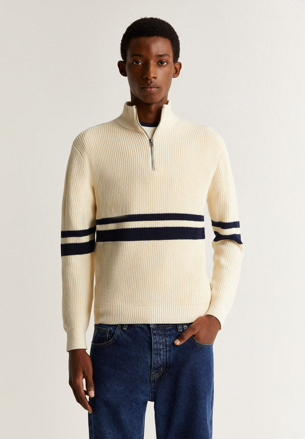 DOUBLE STRIPE SWEATER WITH ZIP