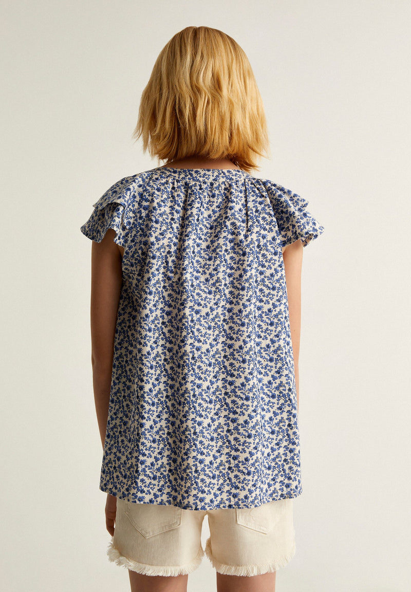 FLORAL BLOUSE WITH RUFFLED SHOULDER