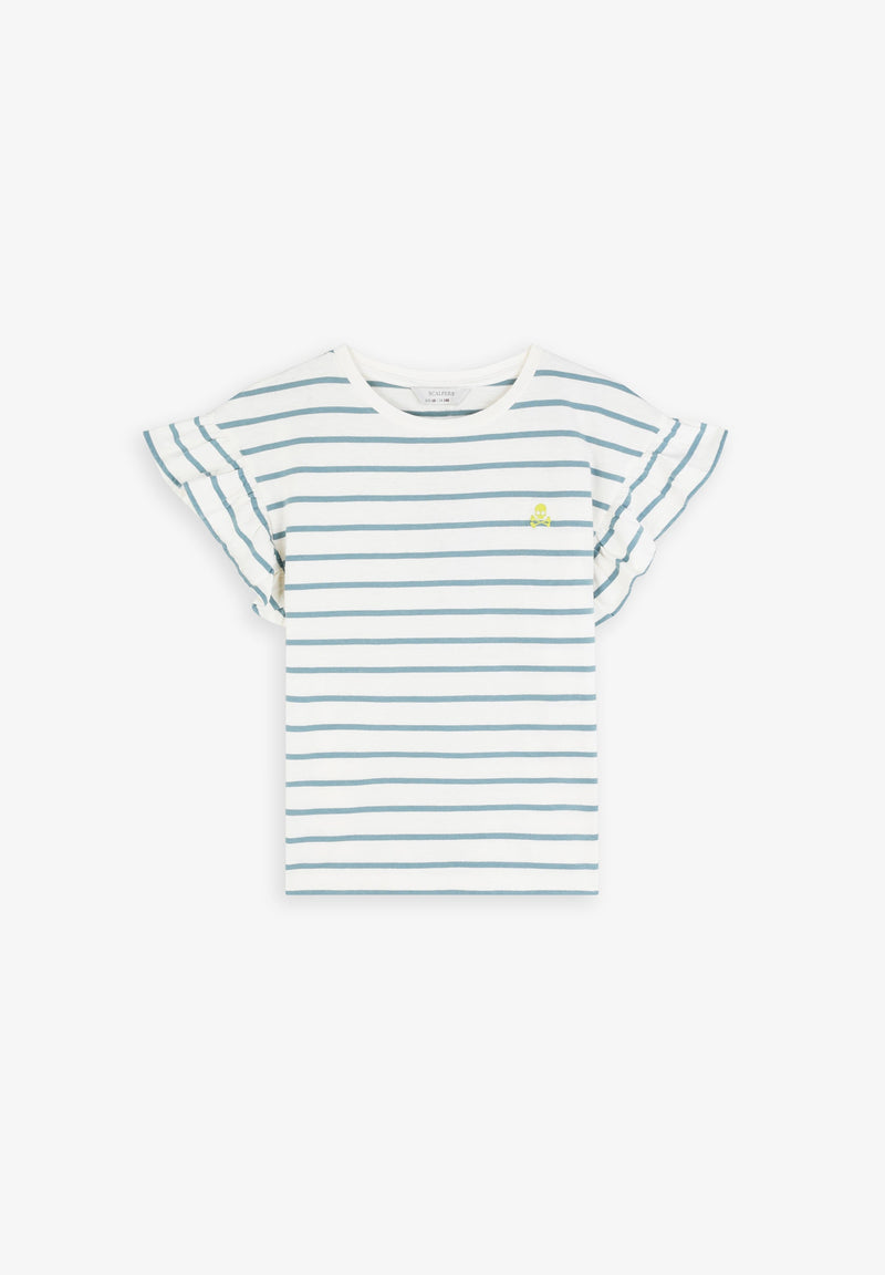 STRIPED T-SHIRT WITH RUFFLED SLEEVES