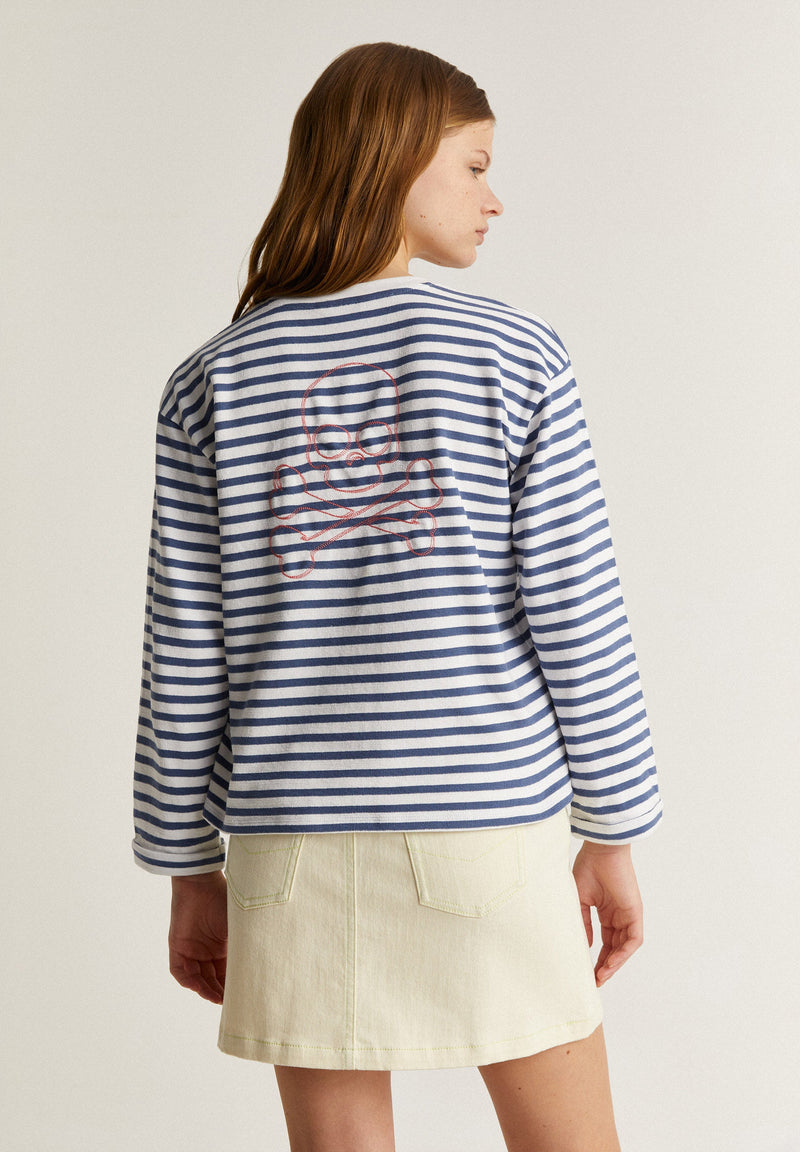 STRIPED HOODIE WITH TRIMMED SKULL
