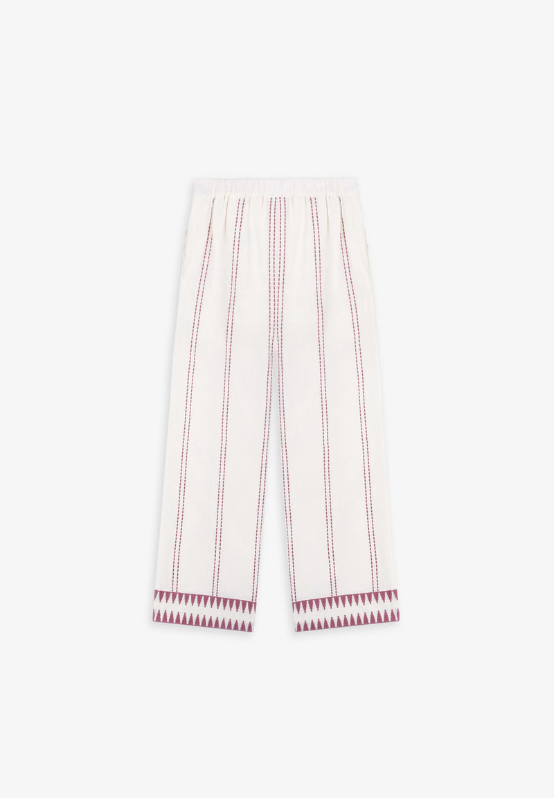 TROUSERS WITH CONTRAST EMBROIDERY DETAILS