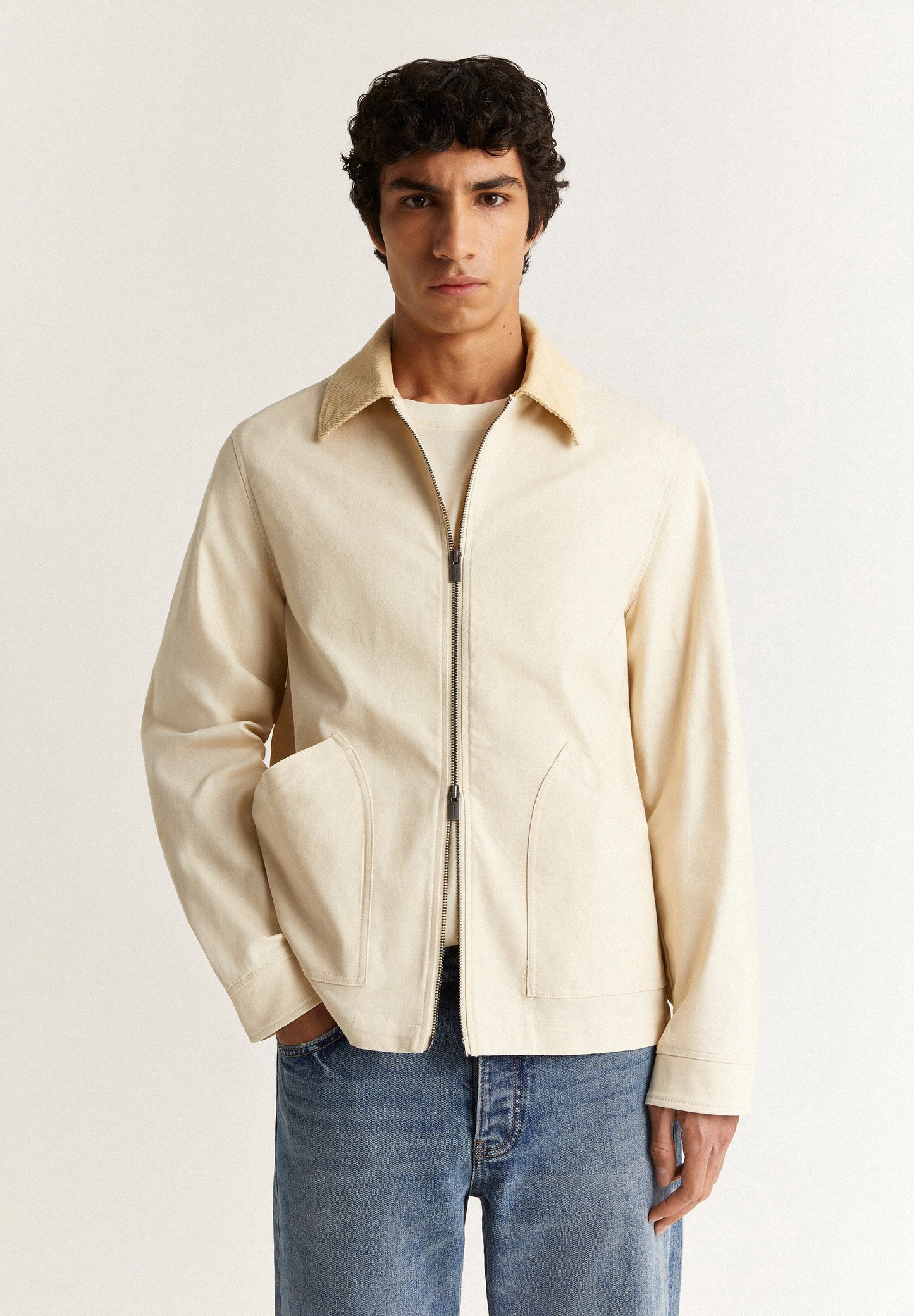 CANVAS CARDIGAN WITH CORDUROY COLLAR