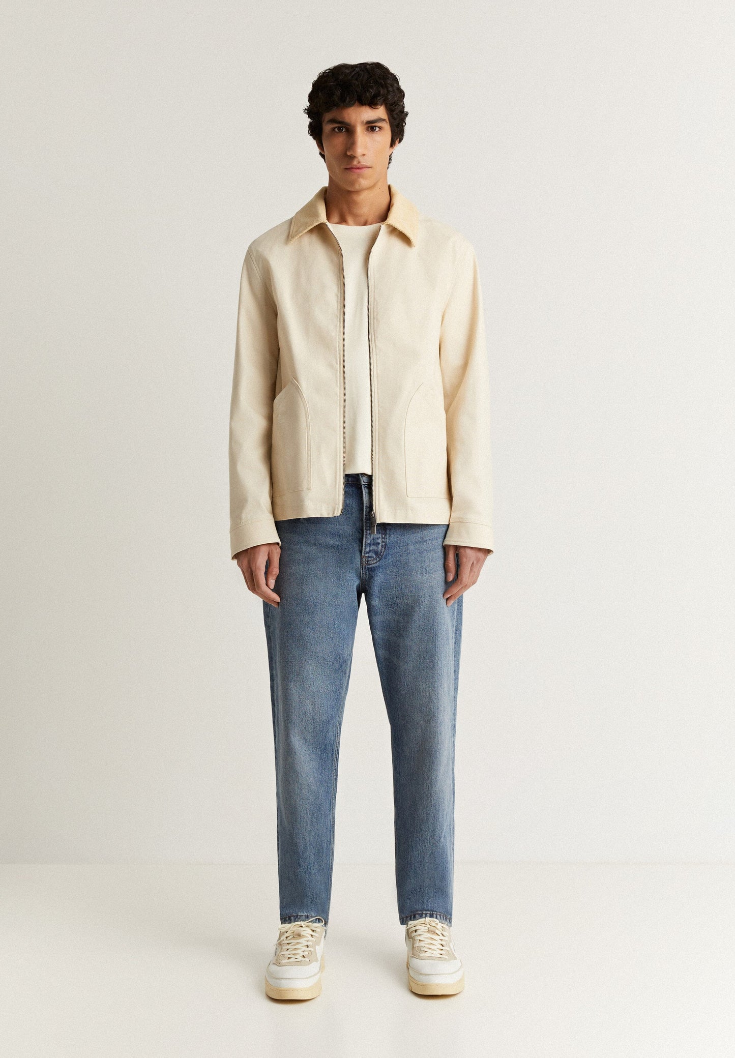 CANVAS CARDIGAN WITH CORDUROY COLLAR