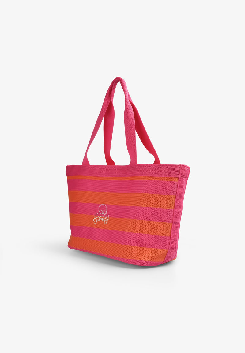 STRIPED BAG WITH EMBROIDERED SKULL