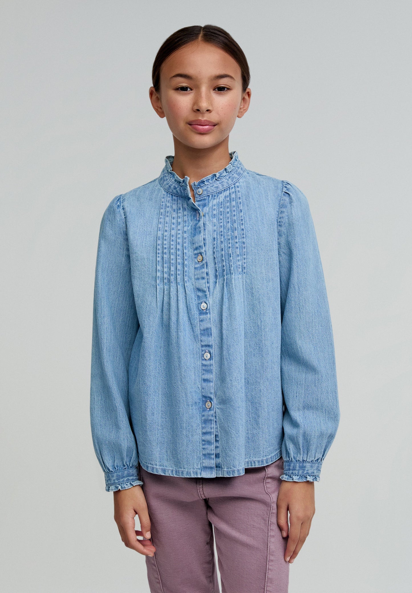 DENIM PLEAT BLOUSE GIRLS