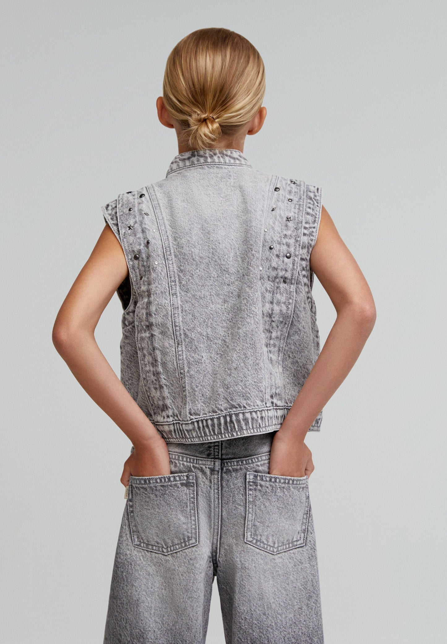 STUDDED DENIM WAISTCOAT