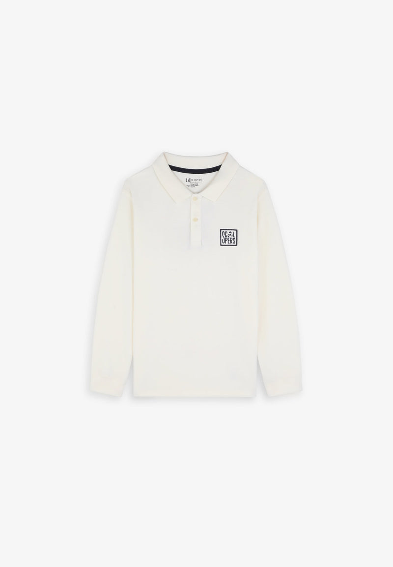 LONG SLEEVE POLO SHIRT WITH CONTRAST EMBROIDERY DETAIL