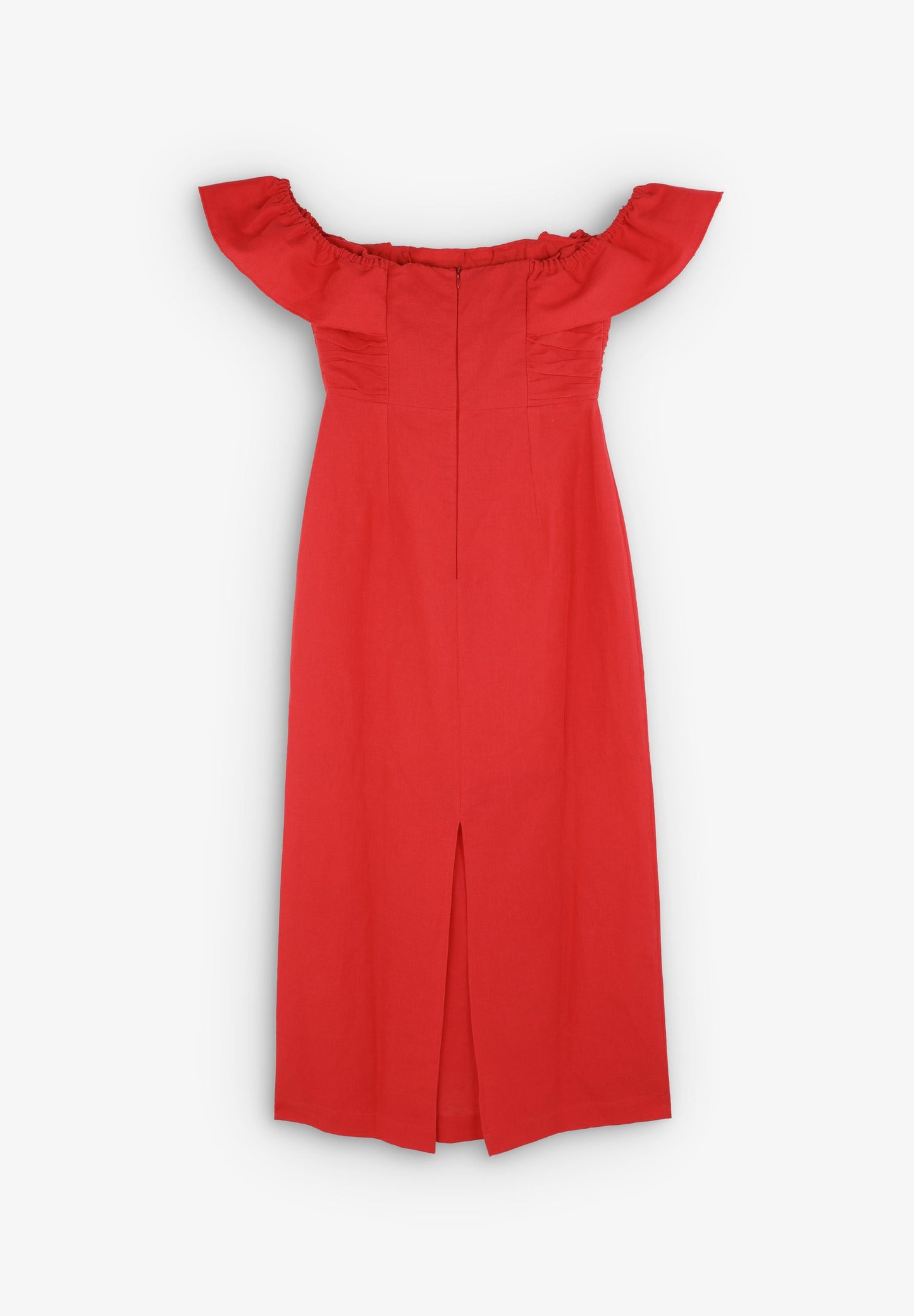 LINEN MIDI DRESS WITH DRAPED CHEST