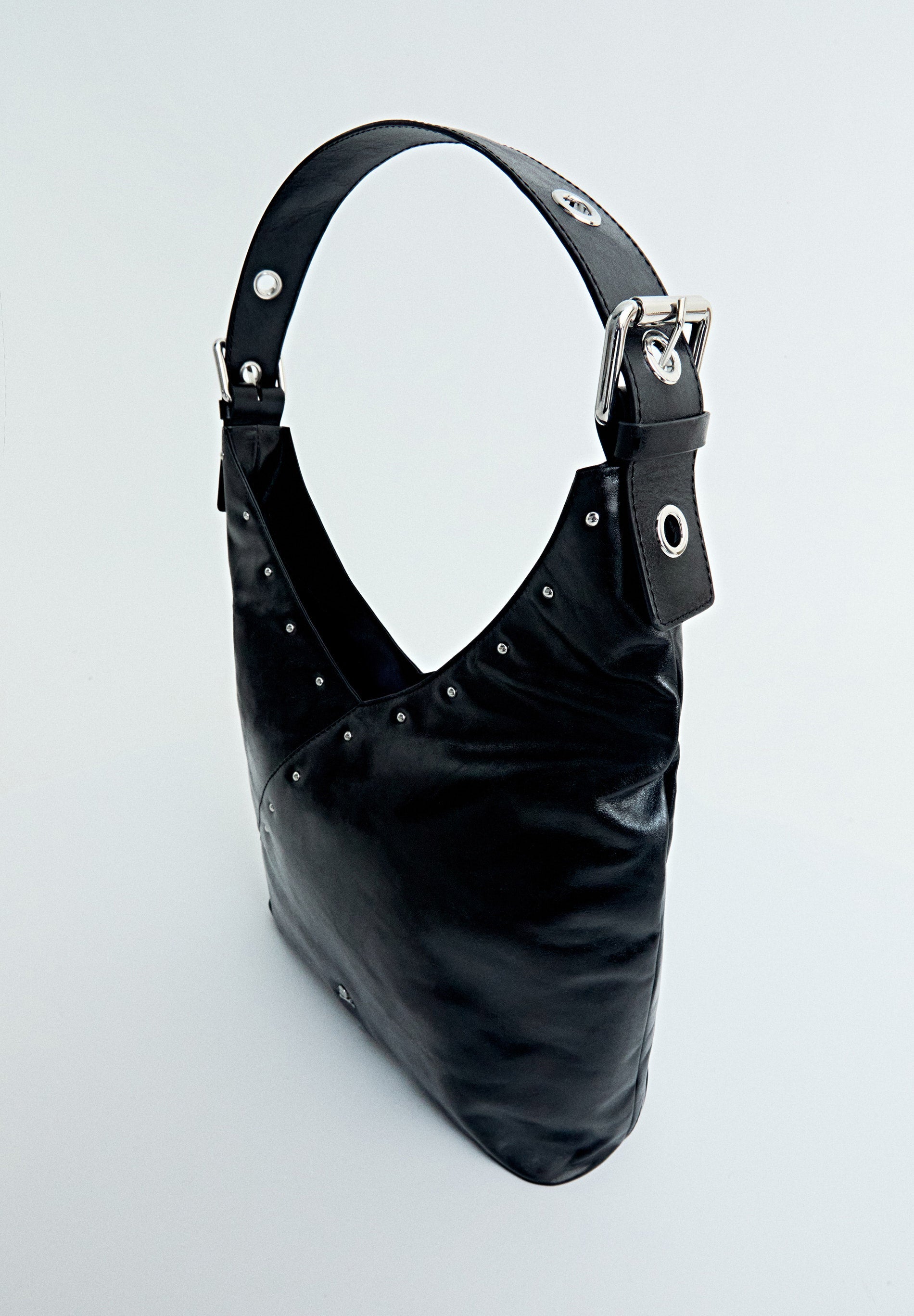 STUDDED LEATHER HOBO BAG