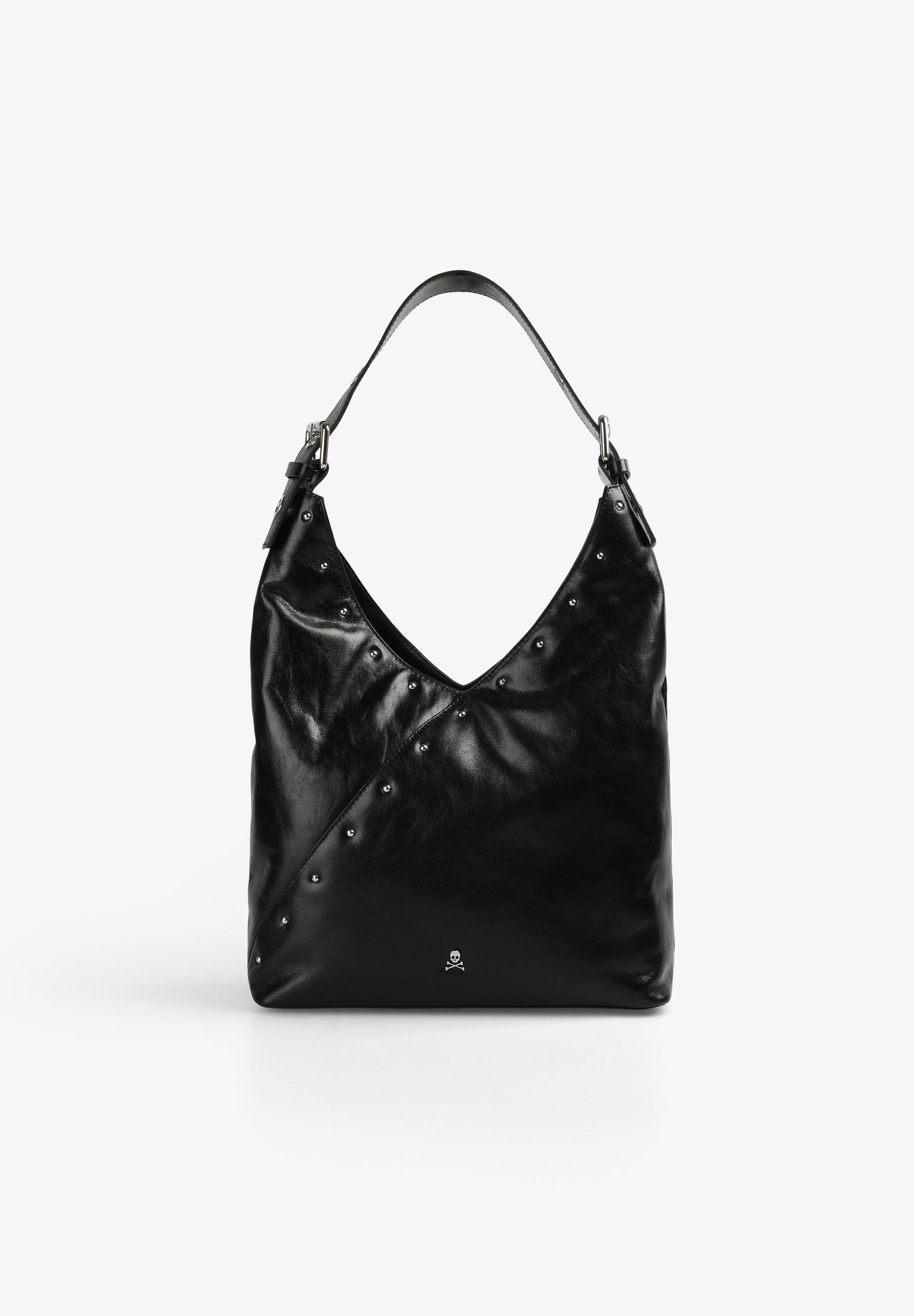 STUDDED LEATHER HOBO BAG