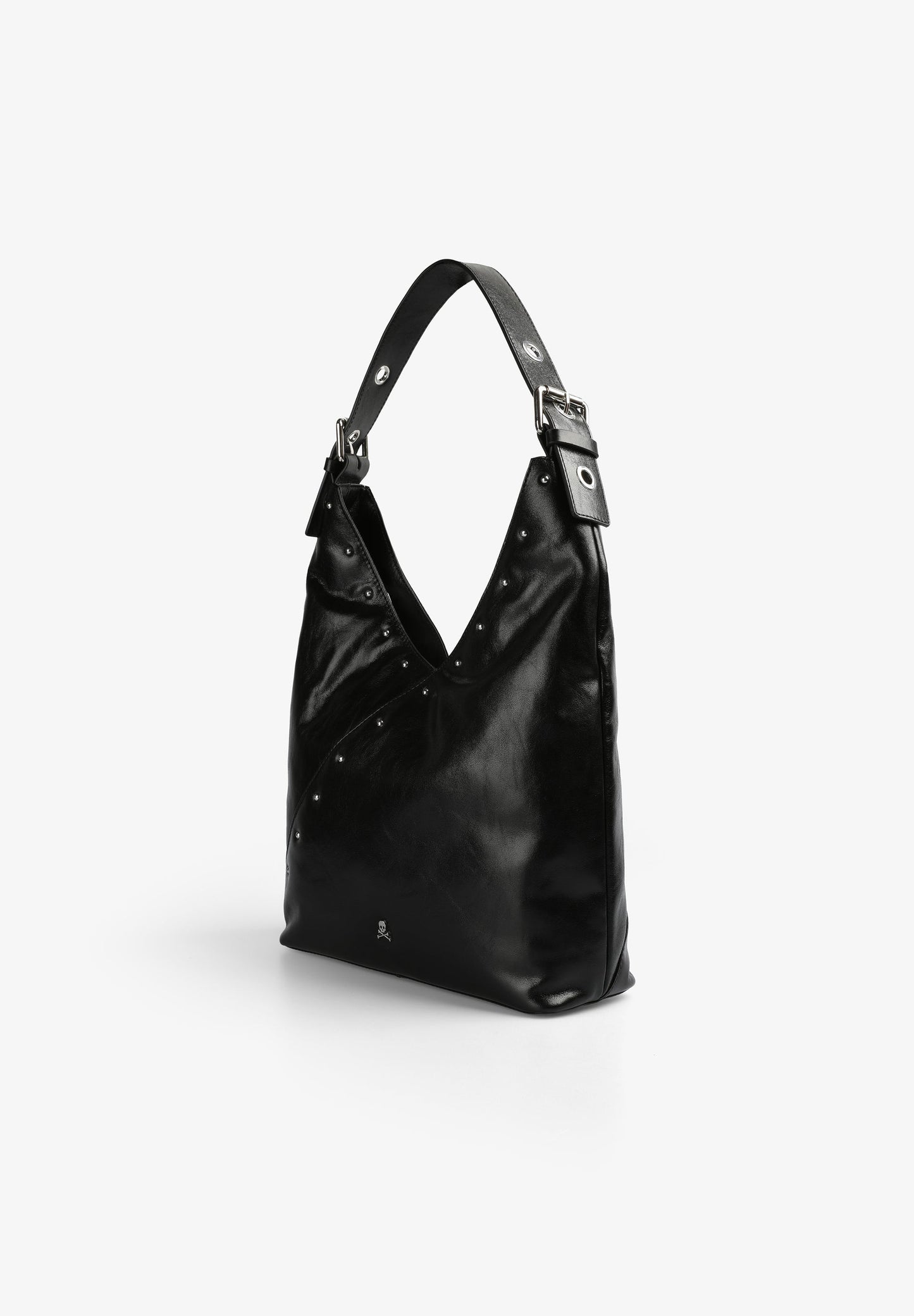 STUDDED LEATHER HOBO BAG