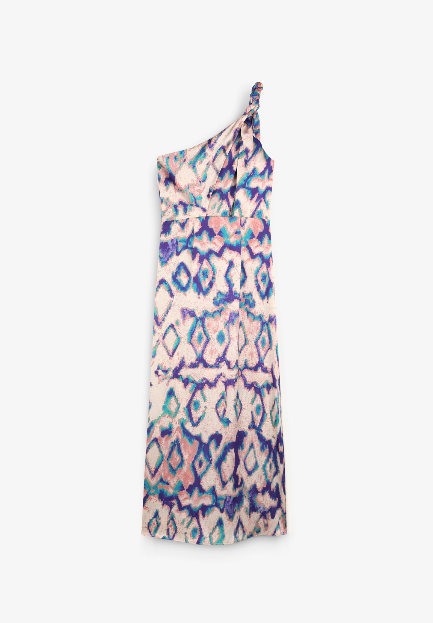 ASYMMETRIC PRINT MIDI DRESS
