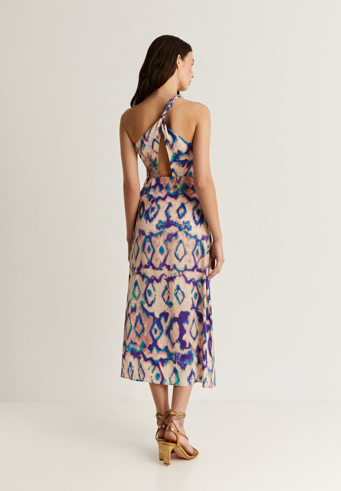 ASYMMETRIC PRINT MIDI DRESS