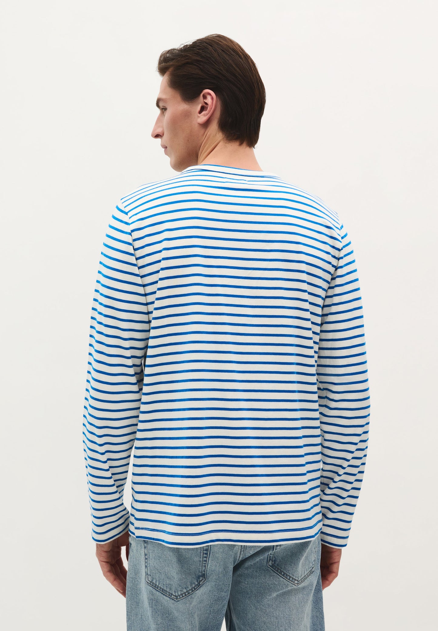 STRIPED EMB LS TEE