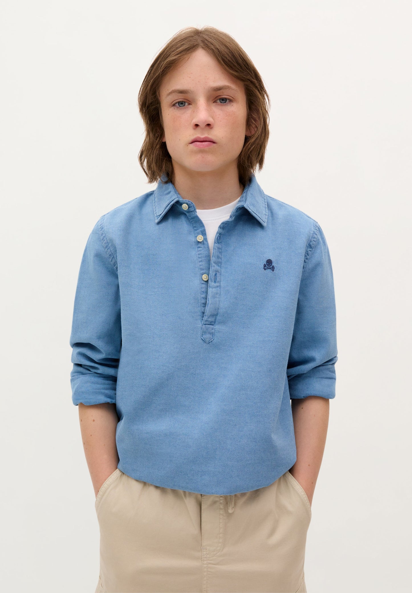 SKULL DENIM POLO SHIRT
