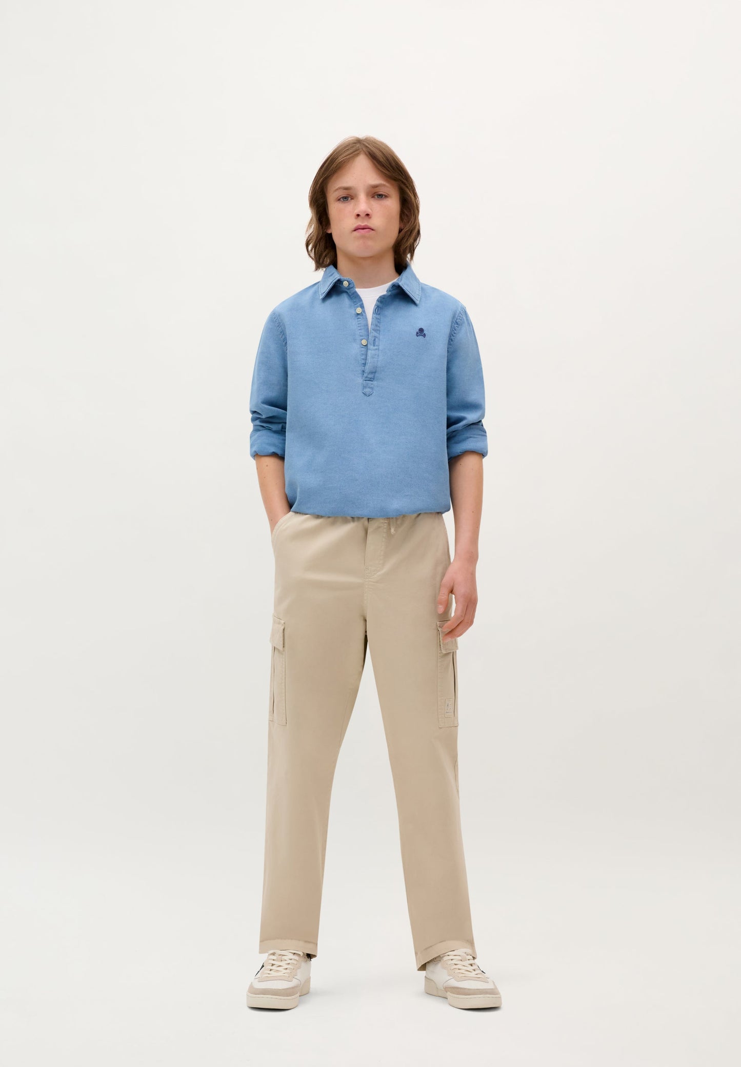 SKULL DENIM POLO SHIRT