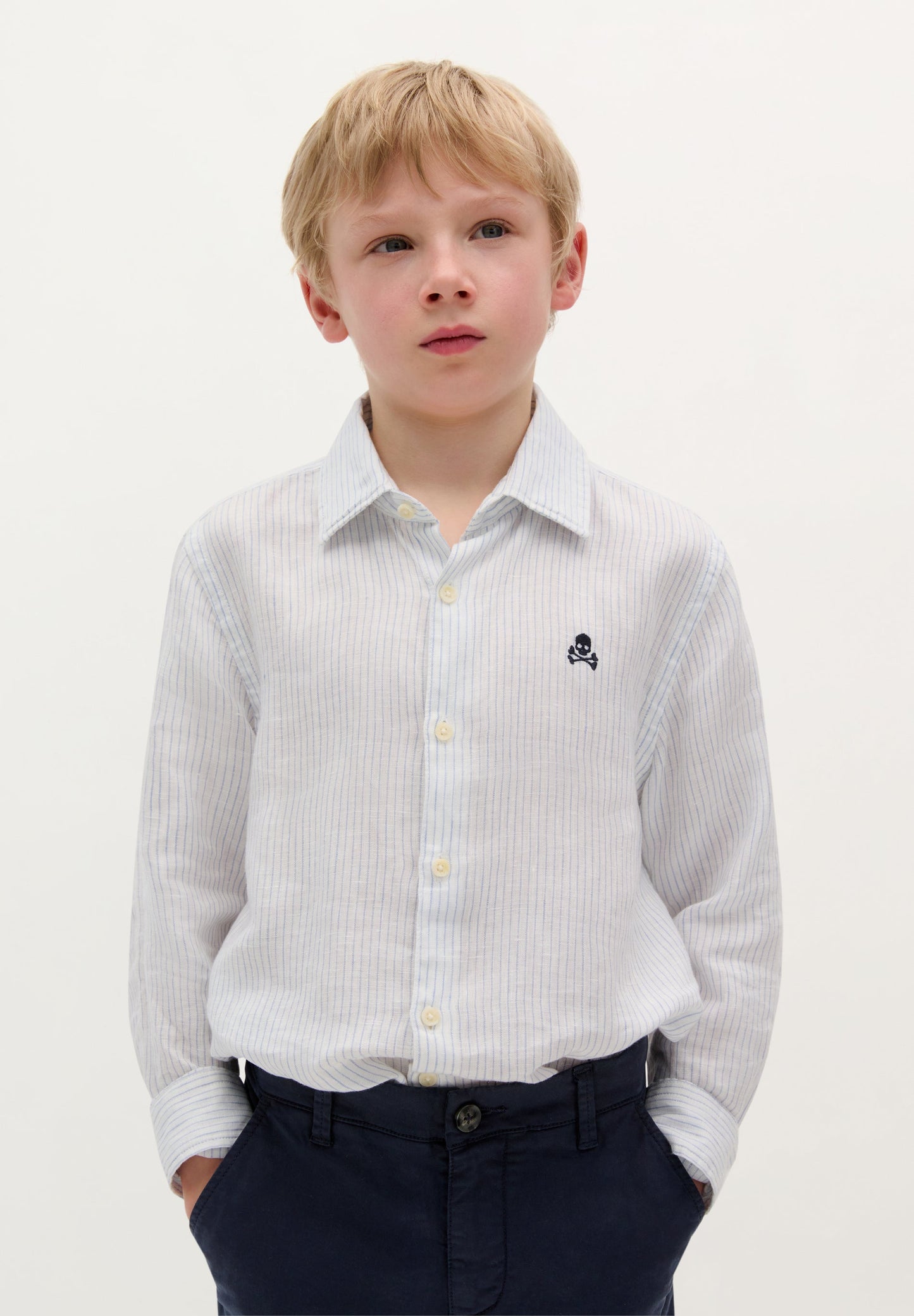 STRIPE LINEN SKULL SHIRT