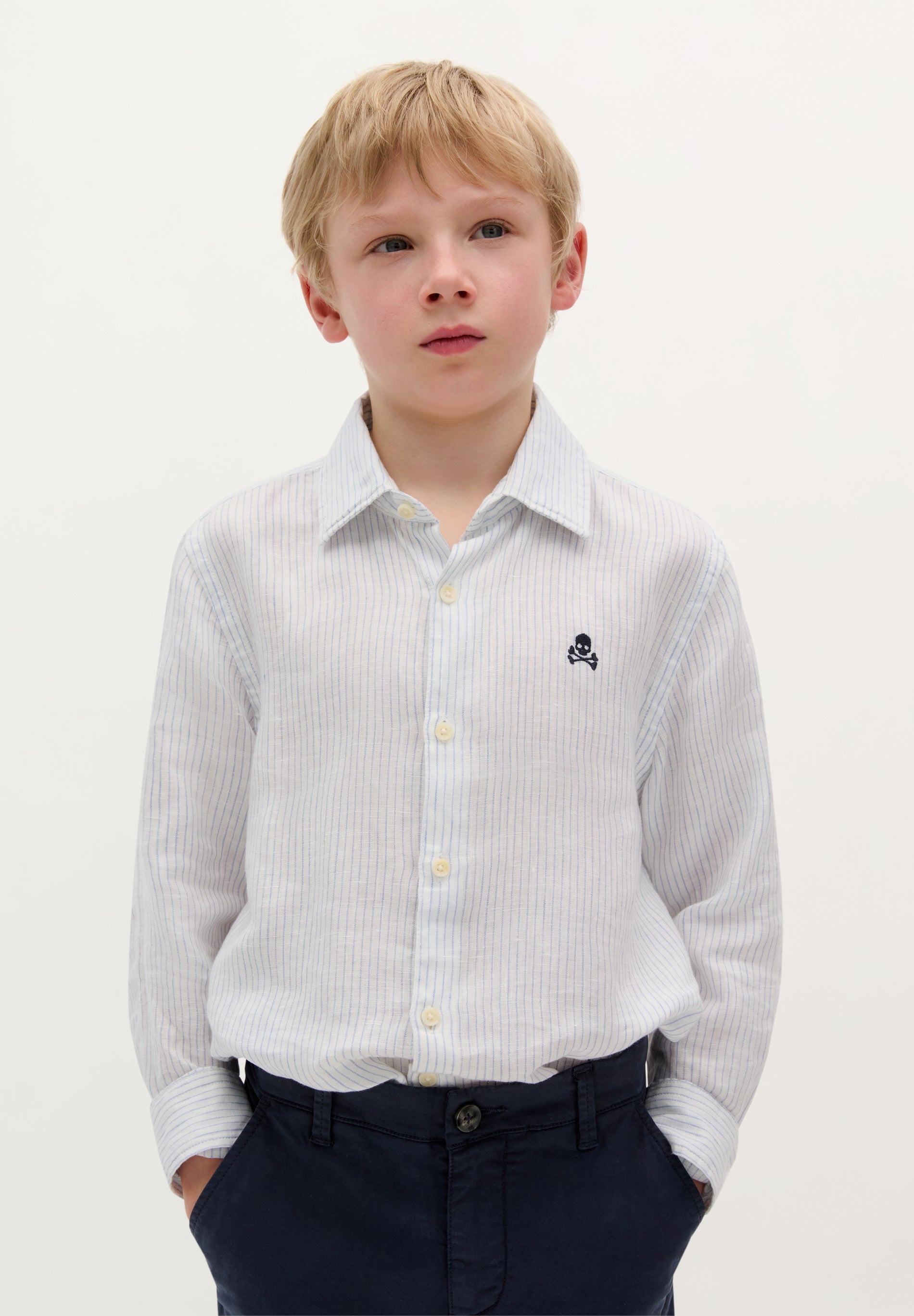 STRIPE LINEN SKULL SHIRT