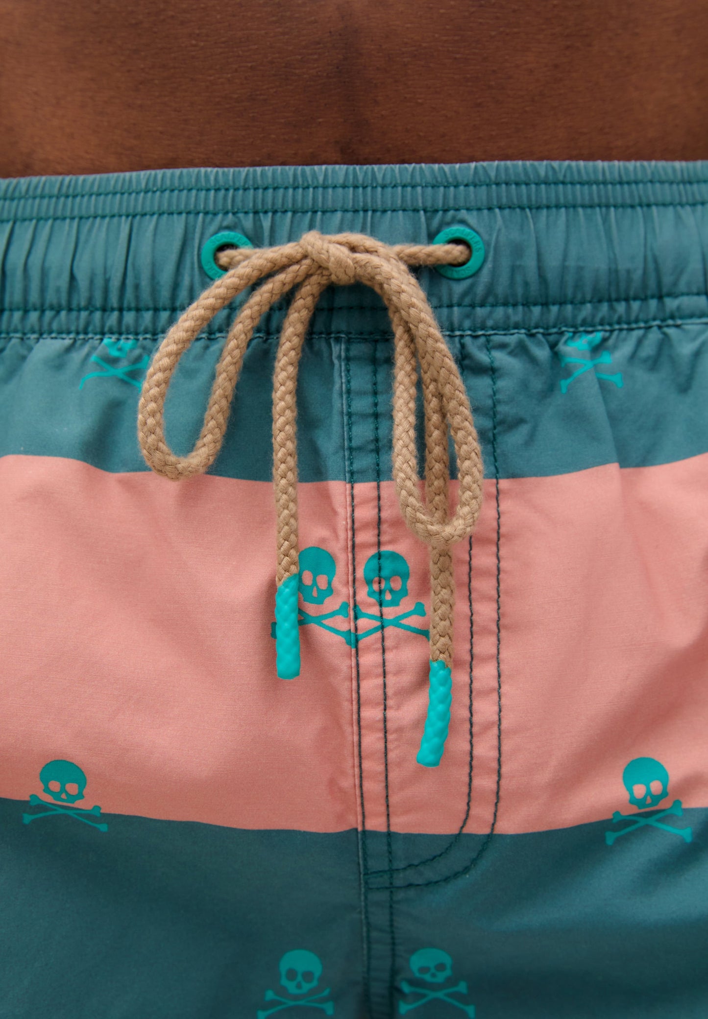 SWIMMING TRUNKS WITH STRIPES AND SKULL