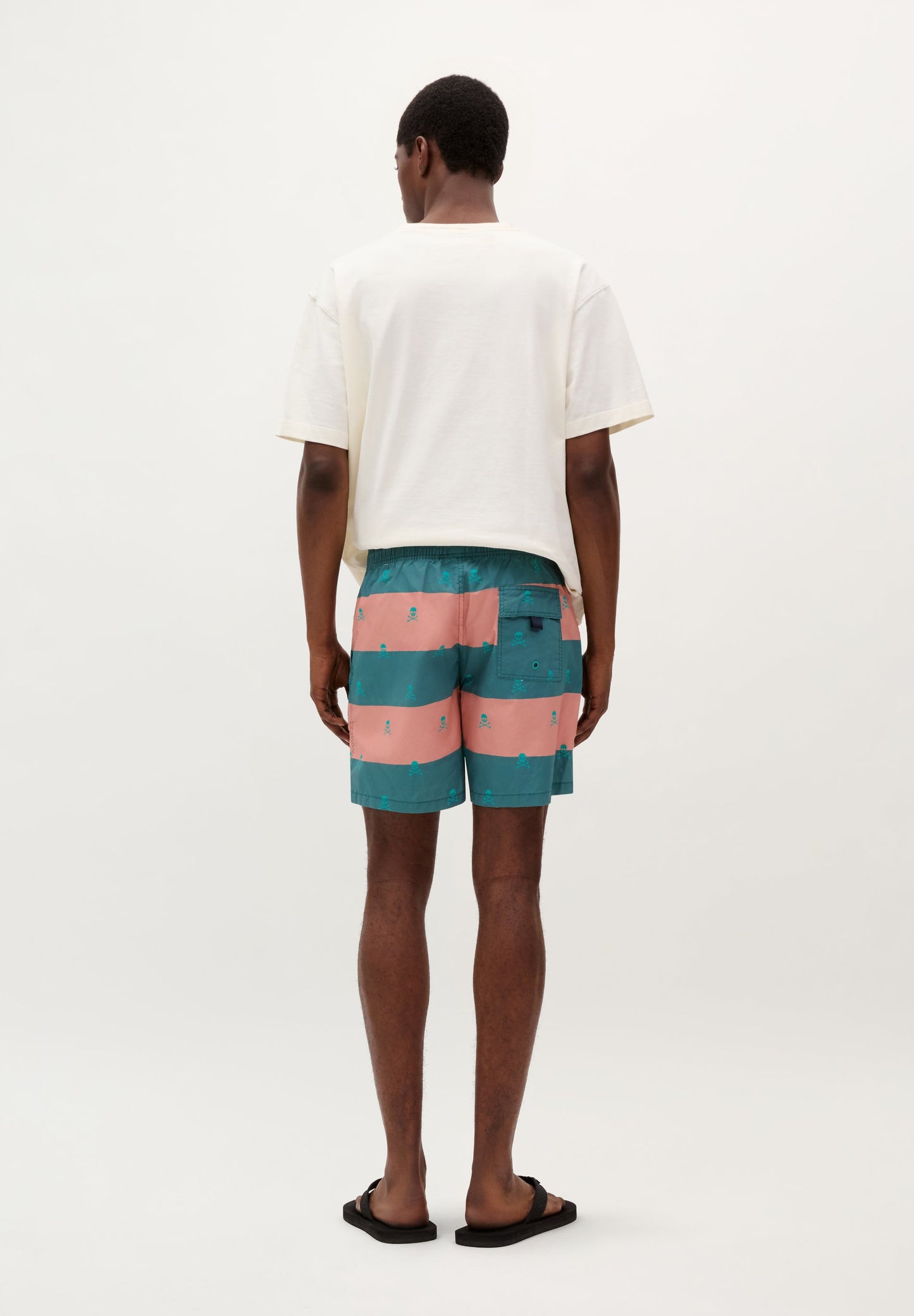 SWIMMING TRUNKS WITH STRIPES AND SKULL