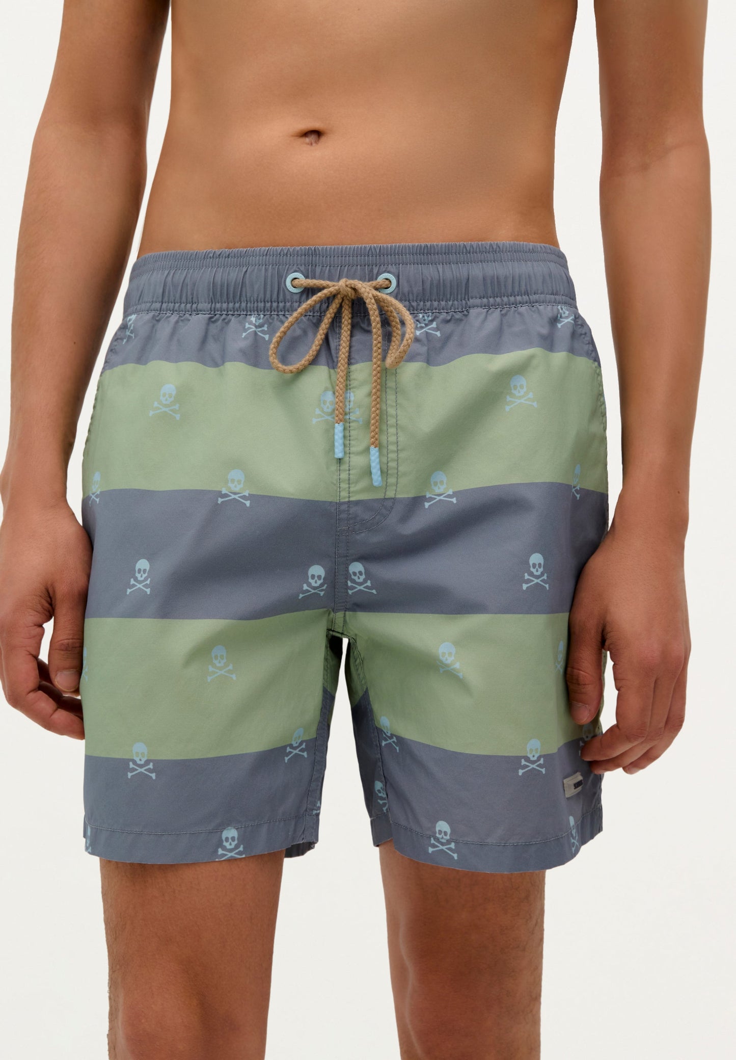 SWIMMING TRUNKS WITH STRIPES AND SKULL