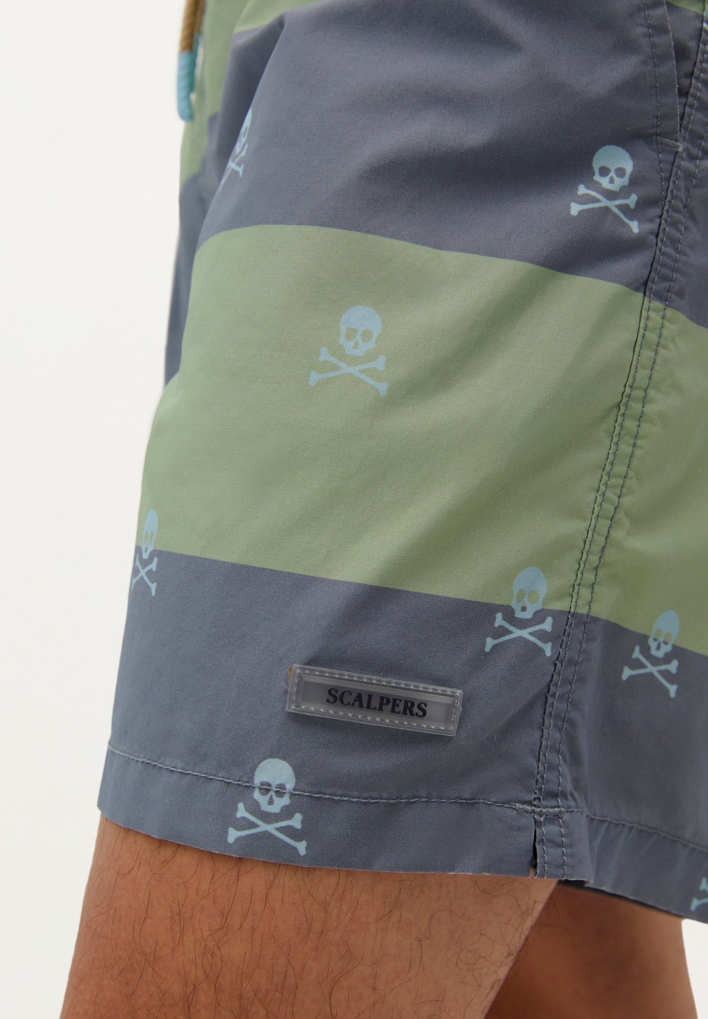 SWIMMING TRUNKS WITH STRIPES AND SKULL