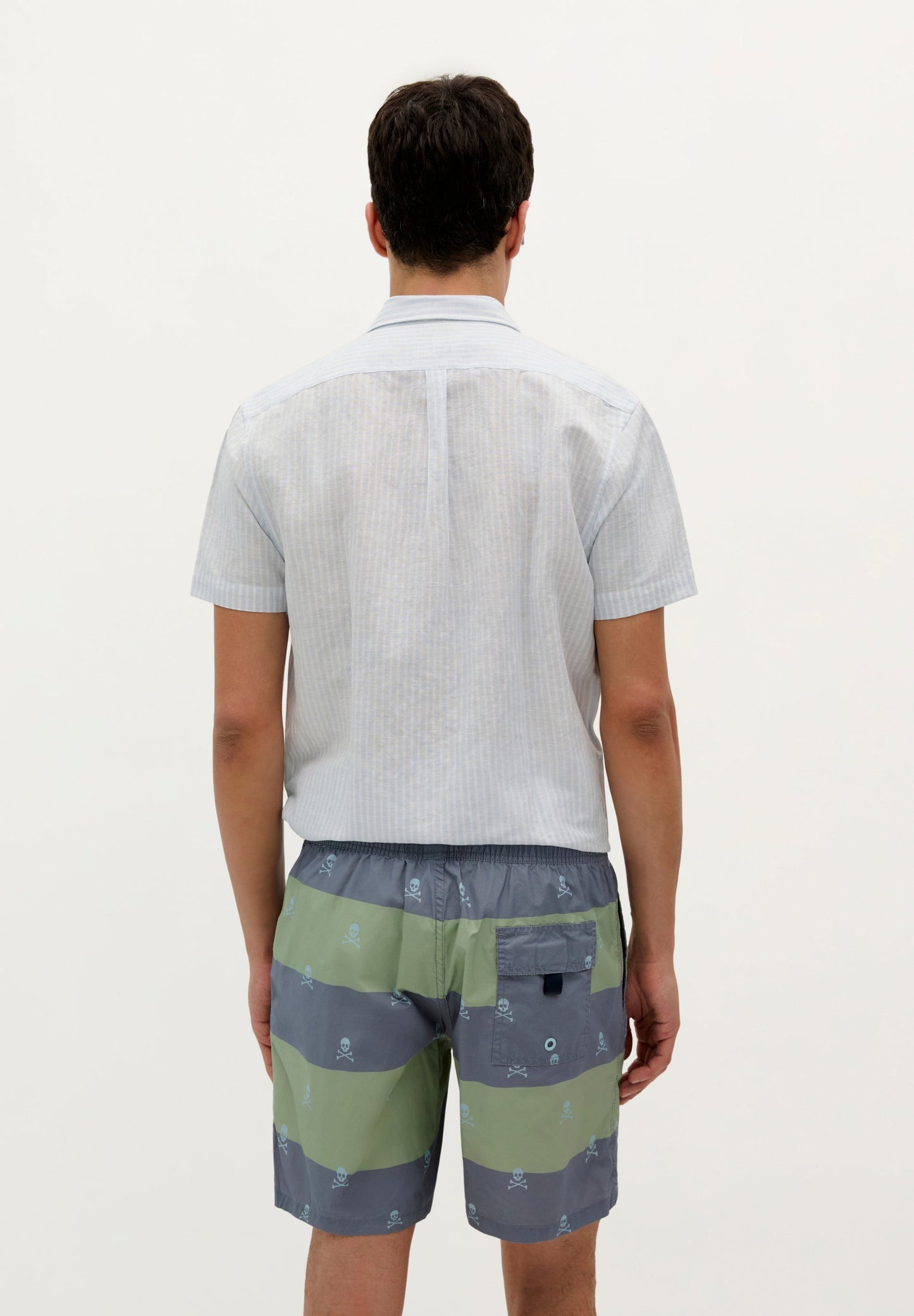 SWIMMING TRUNKS WITH STRIPES AND SKULL